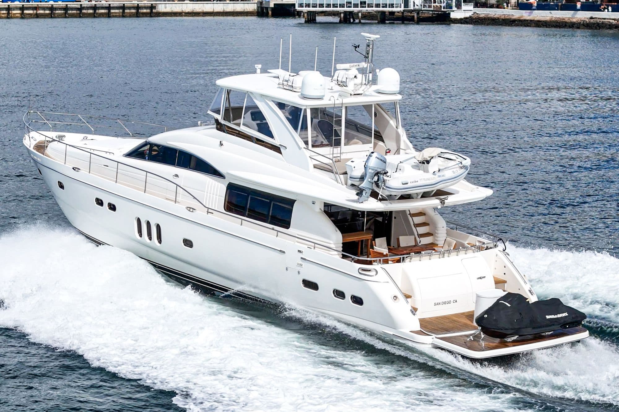 Luxury yacht Princess 75 Fly from 2007 on the water.
