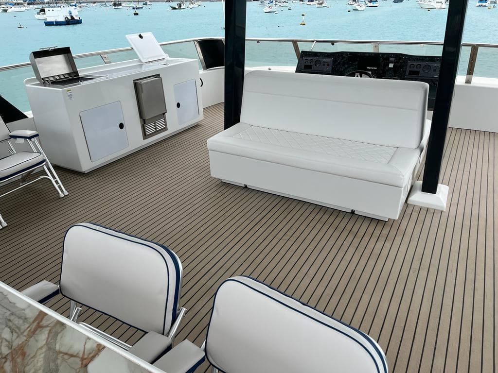 Luxurious deck of Kelsall KSS P65 yacht, 2022 model.