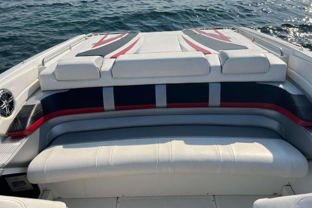 2016 Formula 353 FASTech boat interior with stylish seating and sleek design on the water.