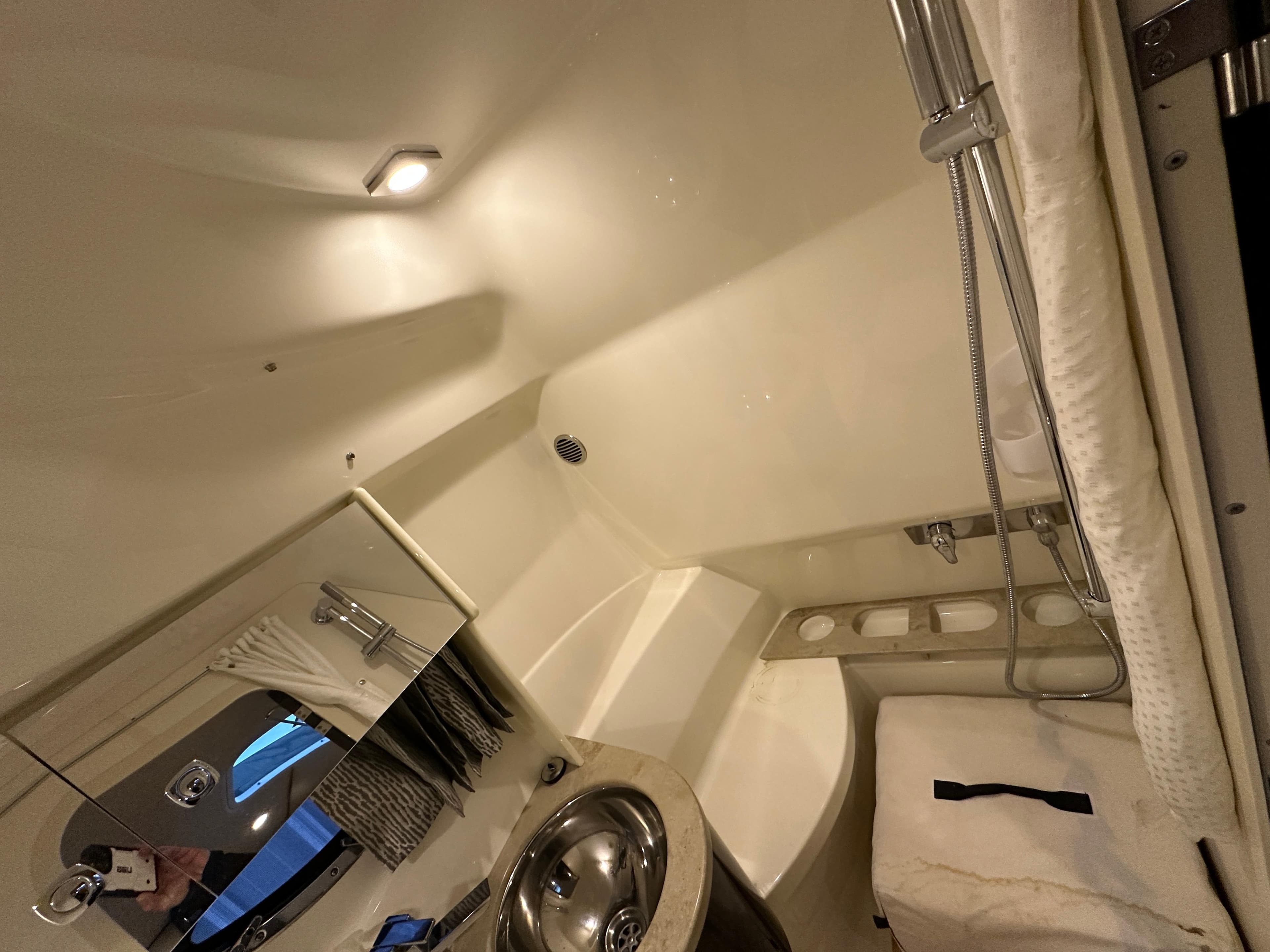 2014 Formula 370 Super Sport bathroom interior with sink and shower.