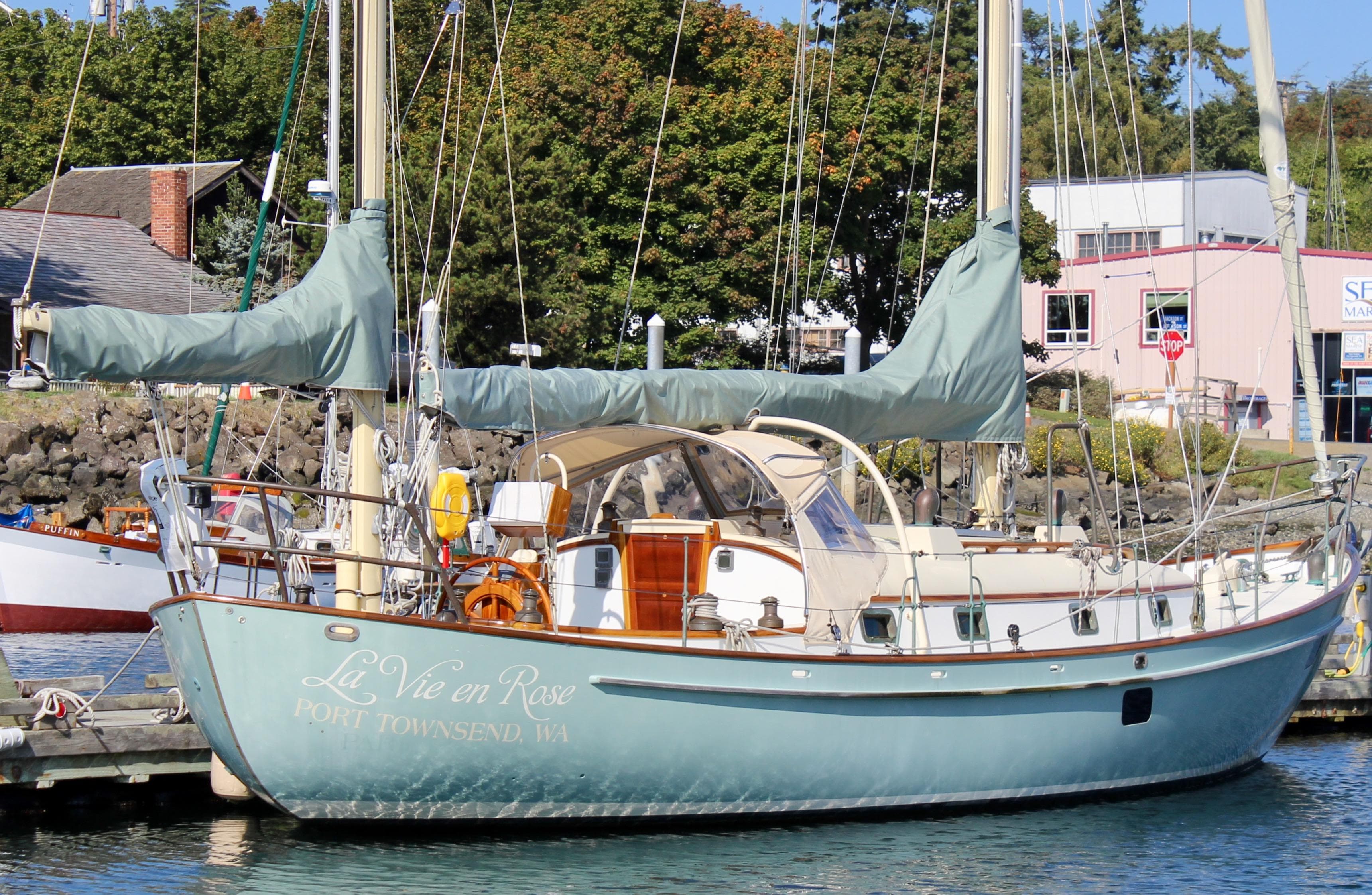 Sailboat "La Vie en Rose" docked, Custom Gartside Jespersen 40, 2012 model, Port Townsend, WA.