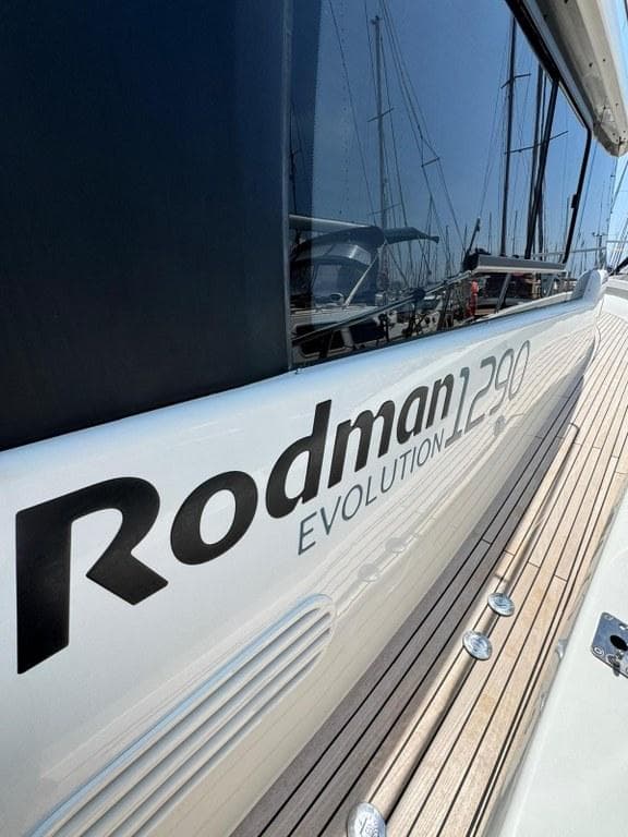 Rodman 1290 Evolution yacht, 2022 model, docked with sleek design and modern features.