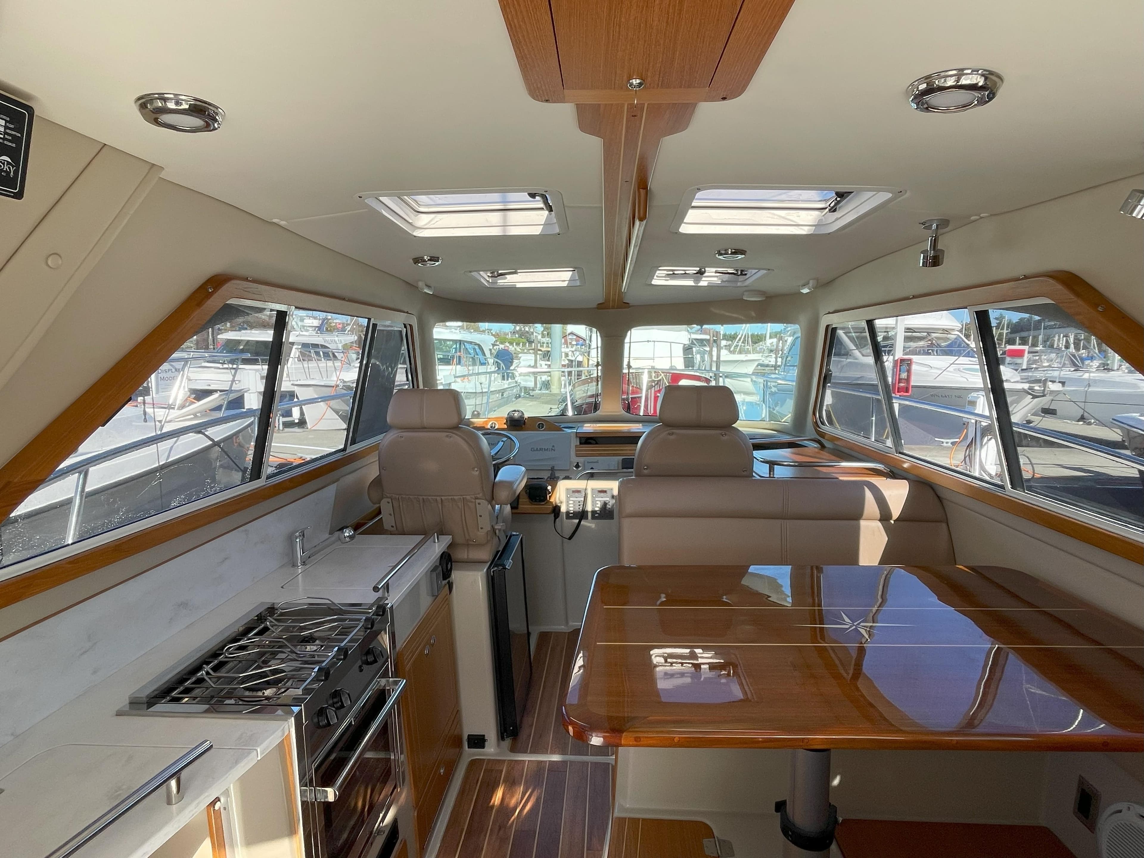 Interior of a 2018 Aspen C100 yacht with modern amenities.