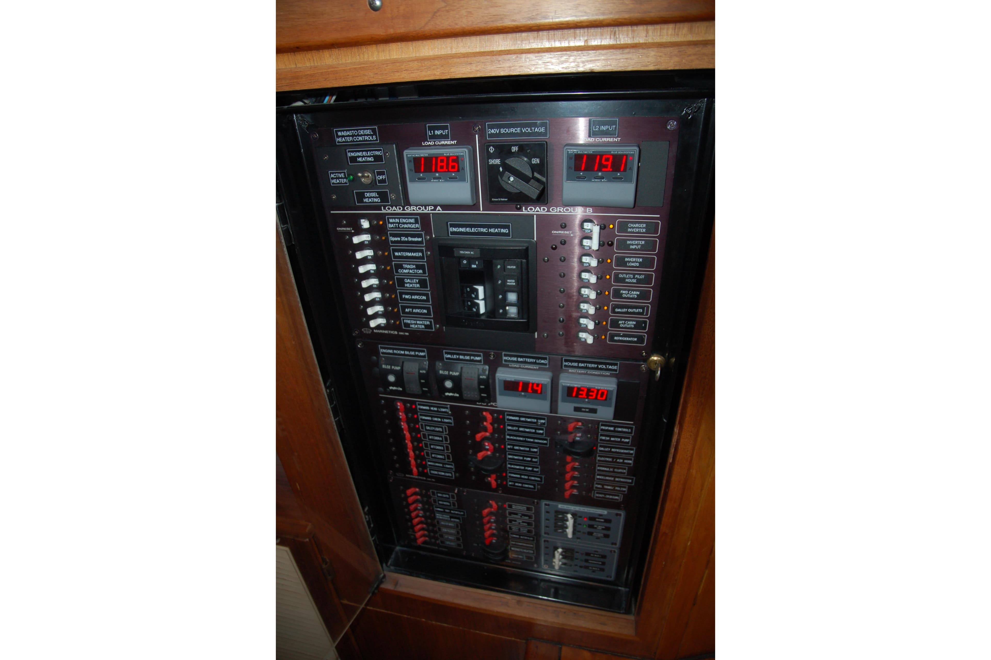Electrical control panel with digital displays and switches, Custom Sprague model, 2006.