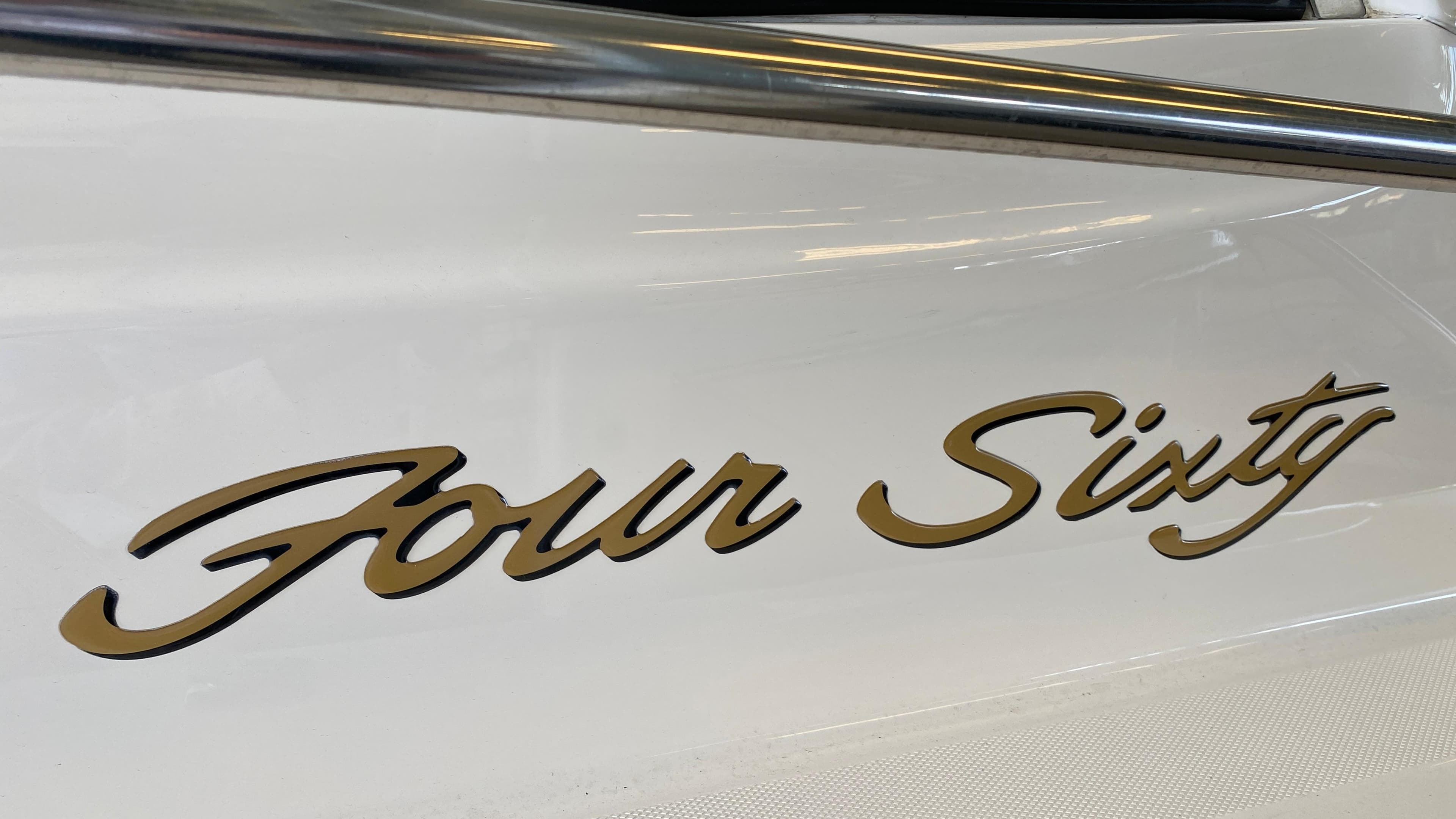 Four Sixty text on 2001 Sea Ray 460 Sundancer yacht.