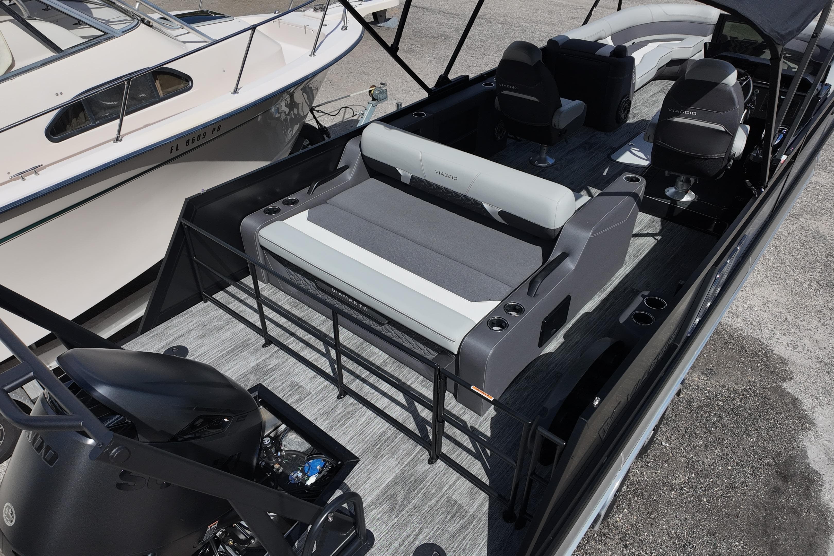 2026 Viaggio Diamante 24S pontoon boat with modern seating and sleek design.