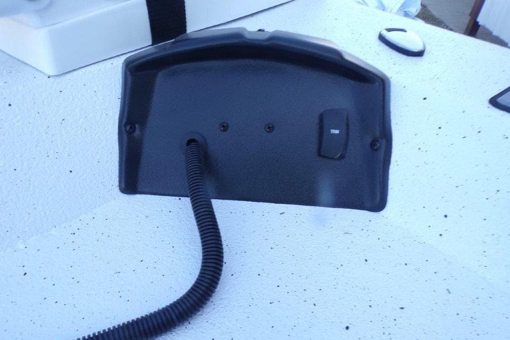 Control panel on 2026 Xpress H20B Bay boat deck with wiring.