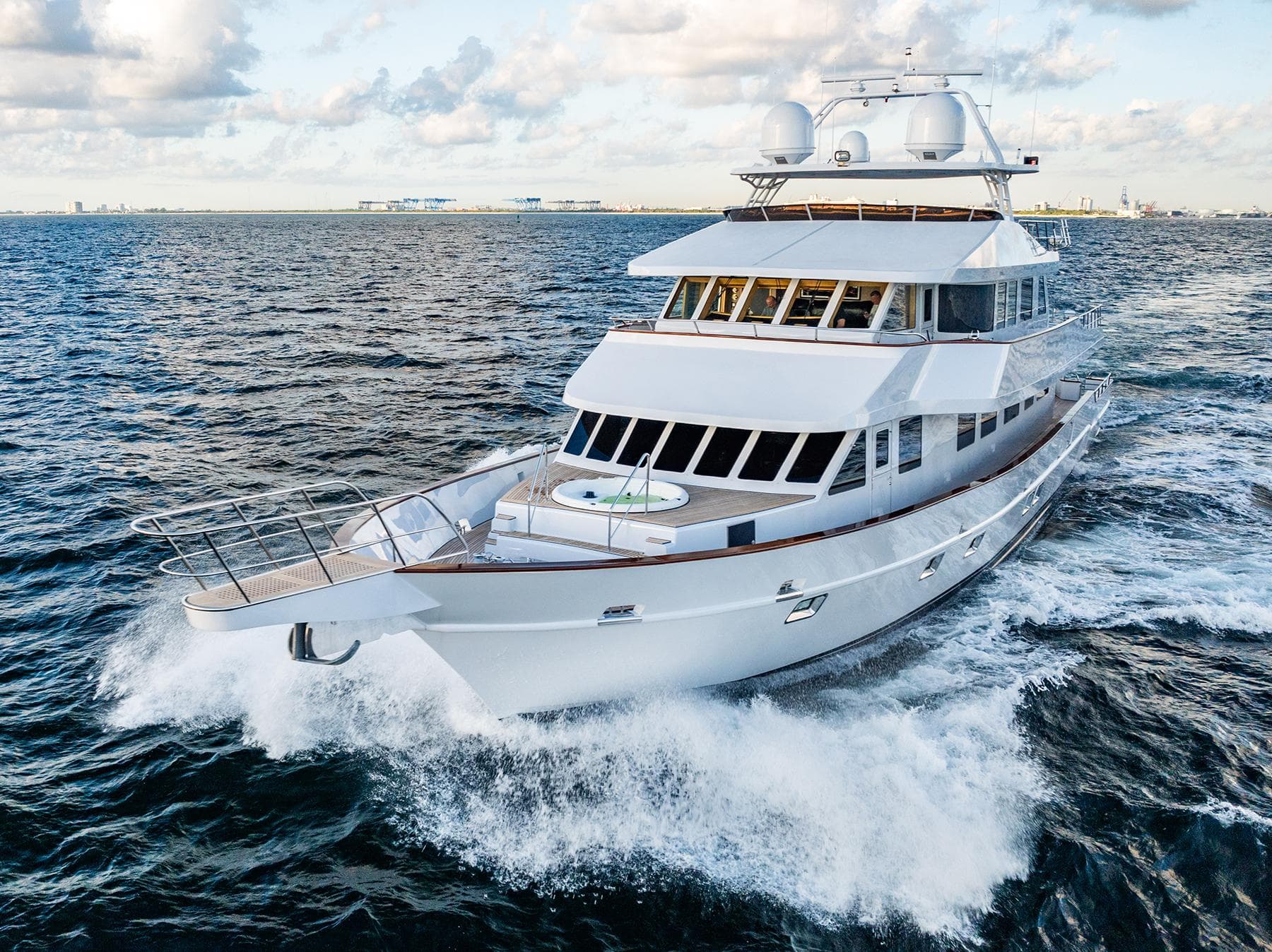 Luxury Crystal Motoryacht 2009 cruising on open sea.