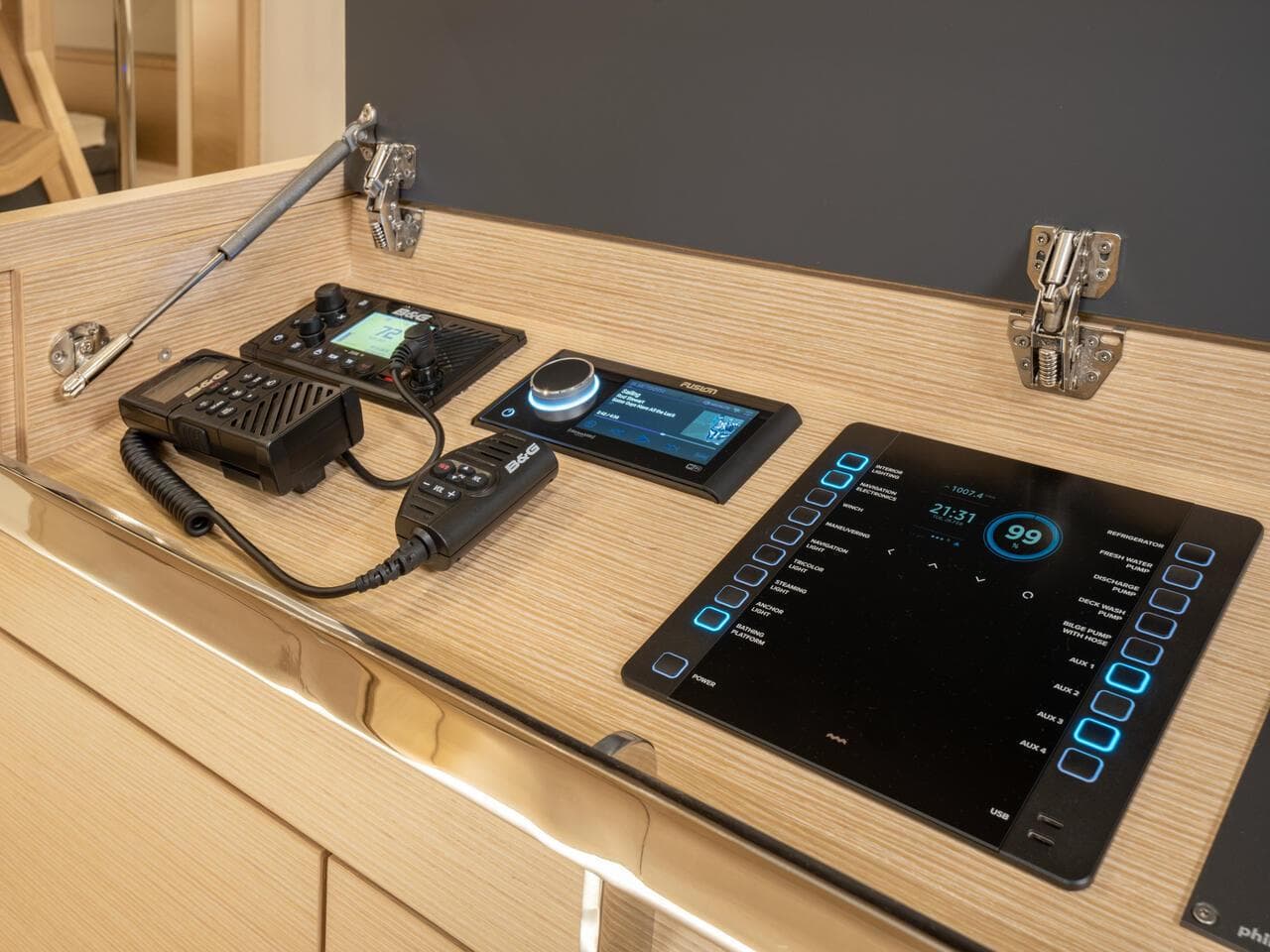 Control panel of 2025 Hanse 510 yacht with advanced navigation and communication systems.