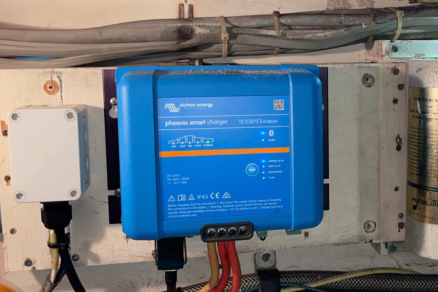 Victron Energy Phoenix Smart Charger installed on 1981 Hatteras 48 Motor Yacht.