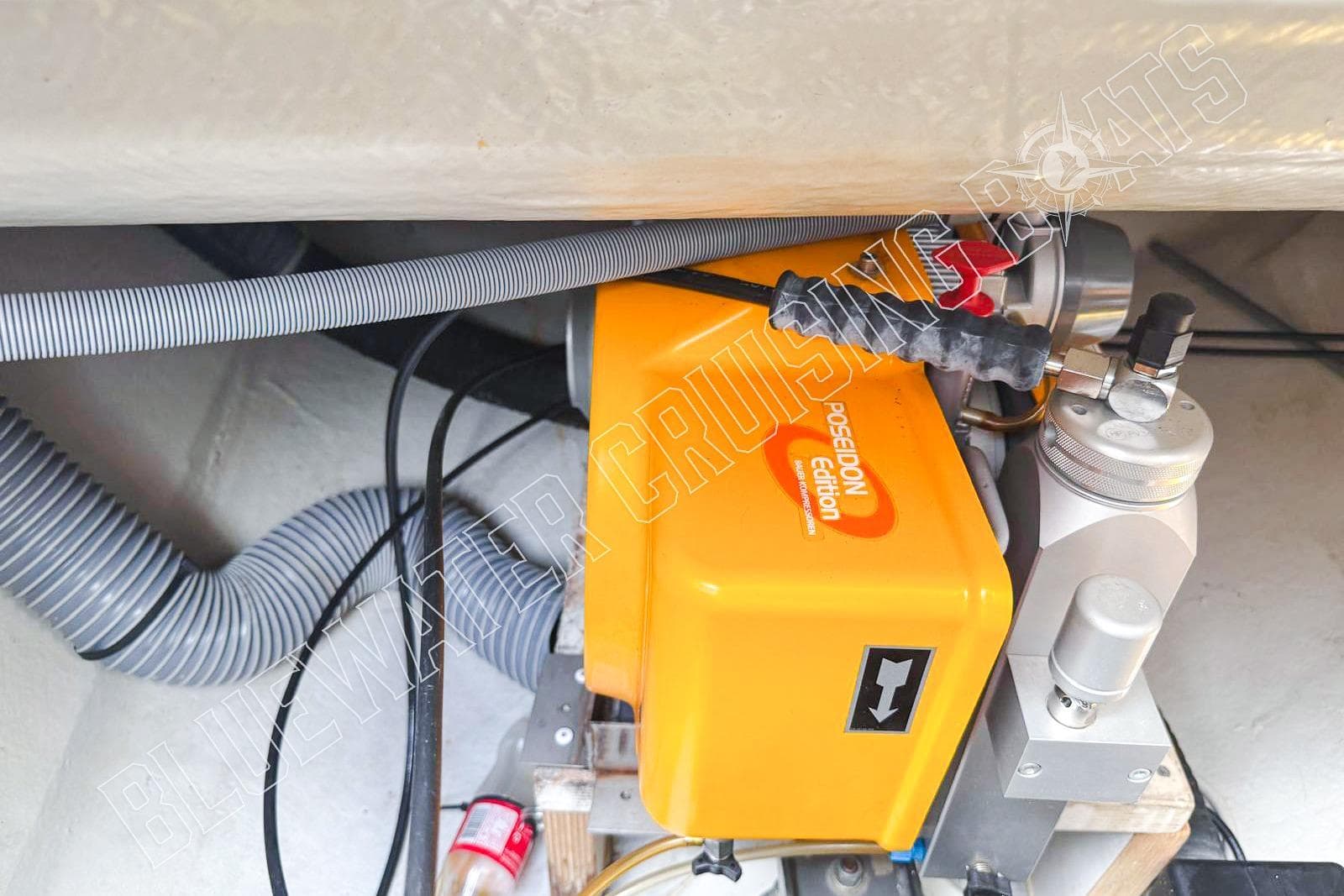 Engine compartment of a 2018 Lagoon 42 with Poseidon Edition equipment.