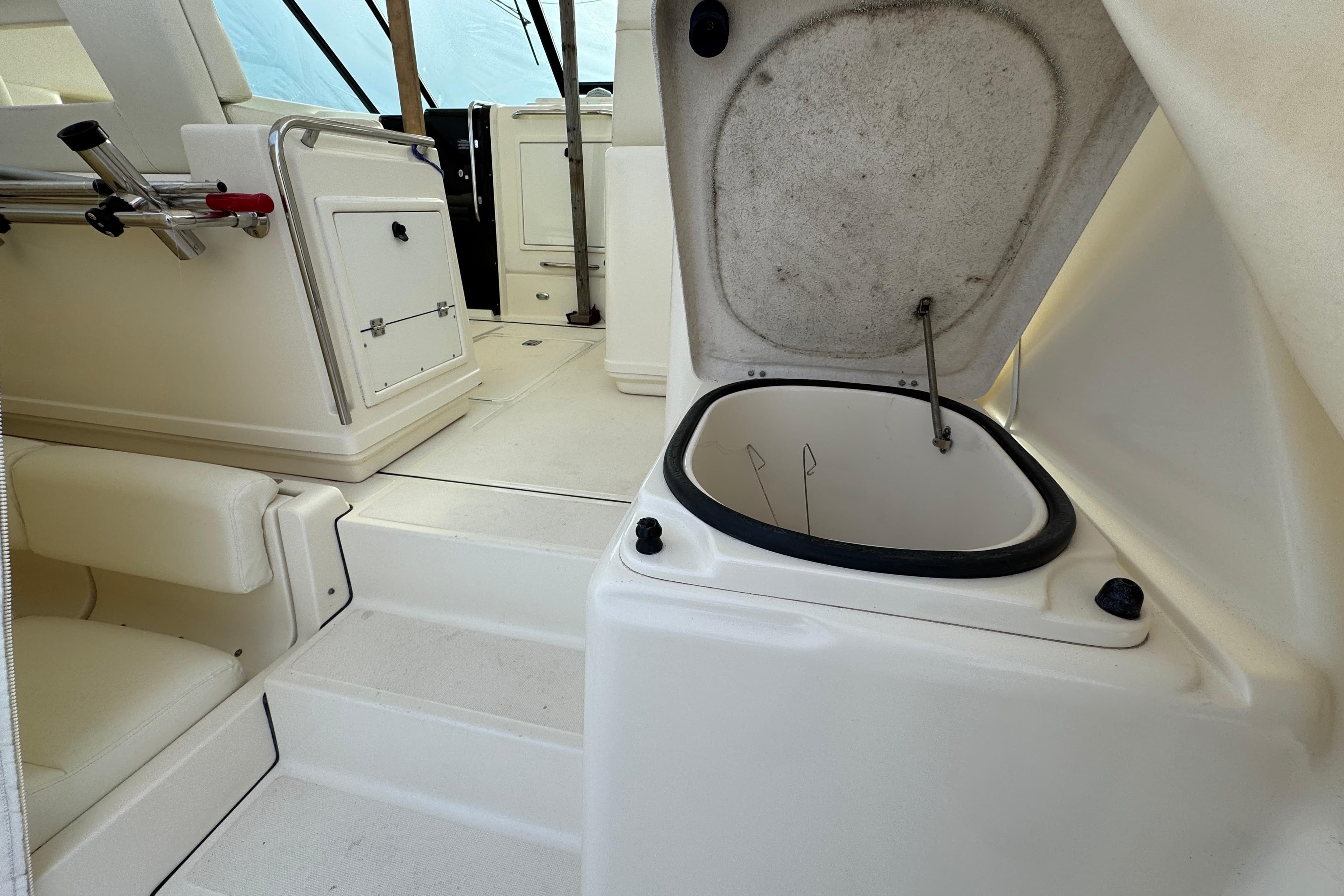 1998 Tiara Yachts 4100 Open interior with seating and storage compartments.