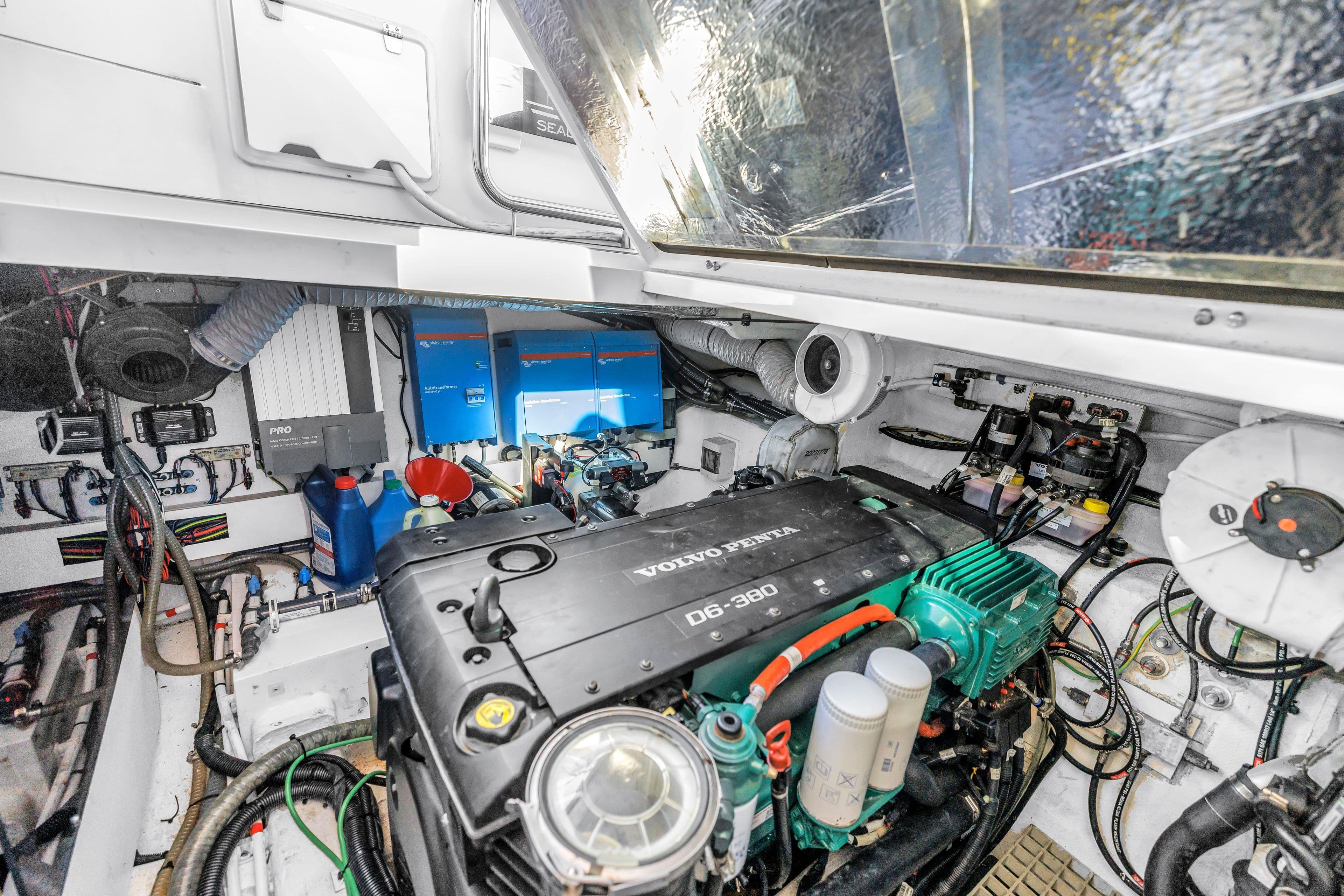 Engine room of 2020 Sealine C390 yacht with Volvo Penta D6-380 engine.