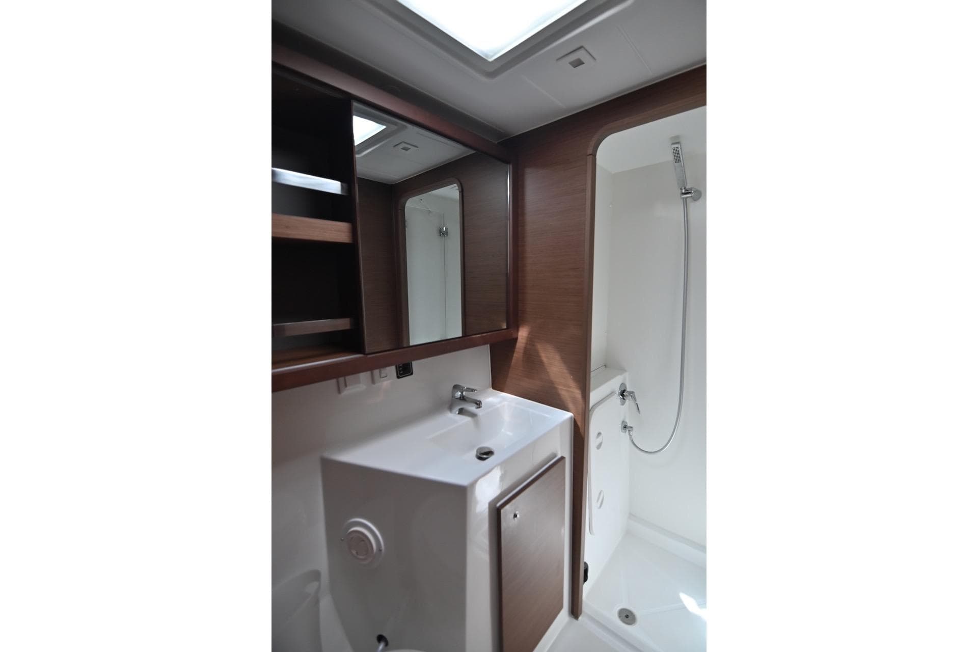 Modern bathroom in Lagoon 42 catamaran, year 2022.