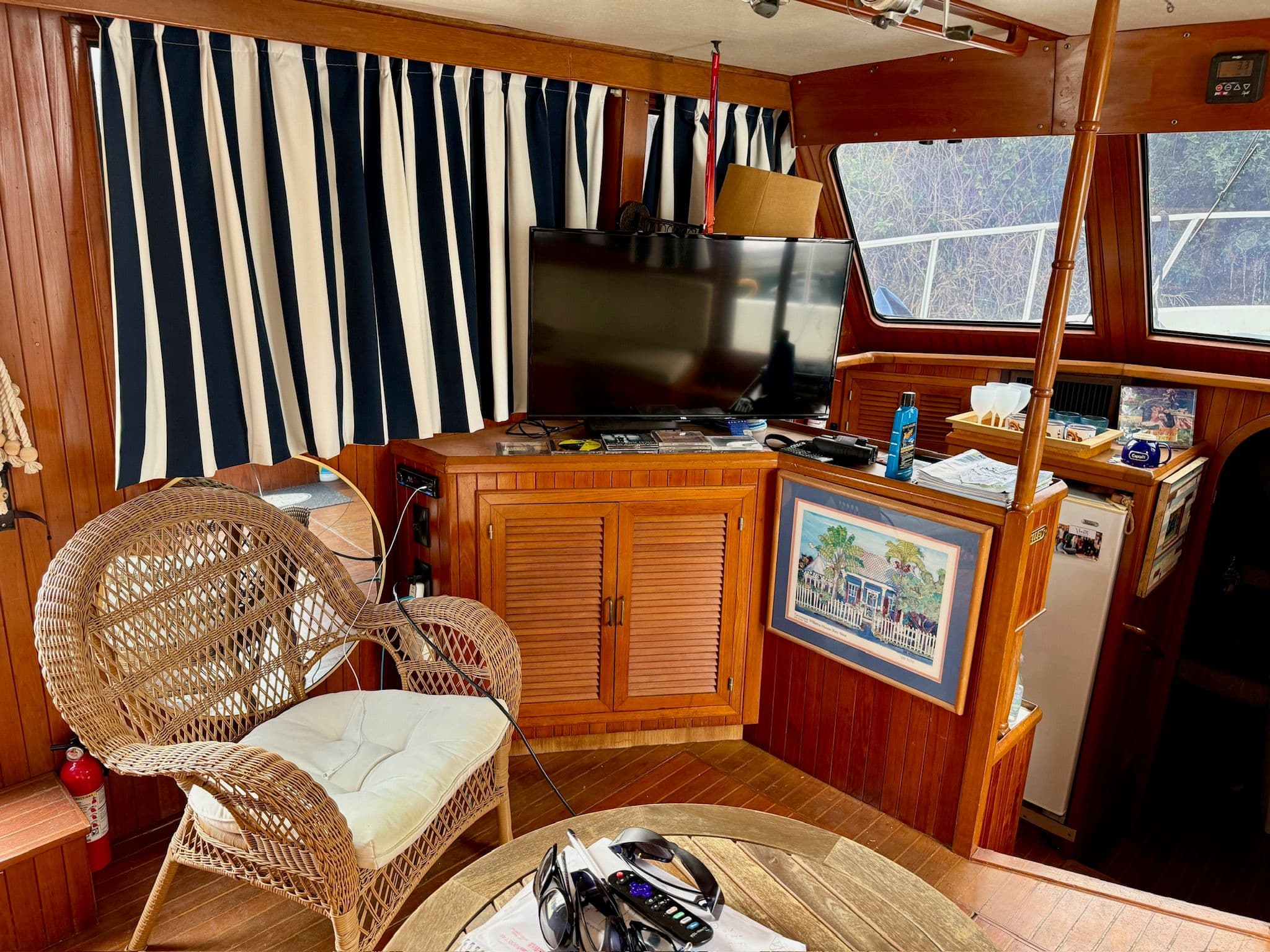 Interior of a 1988 PT 42 Yacht with wooden furnishings.