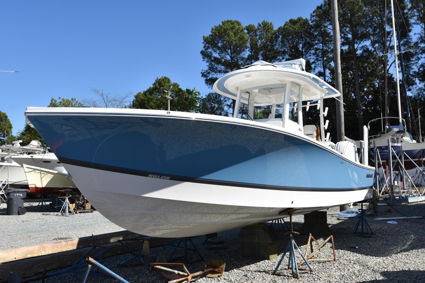 2023 Regulator 30XO Center Console boat on display.