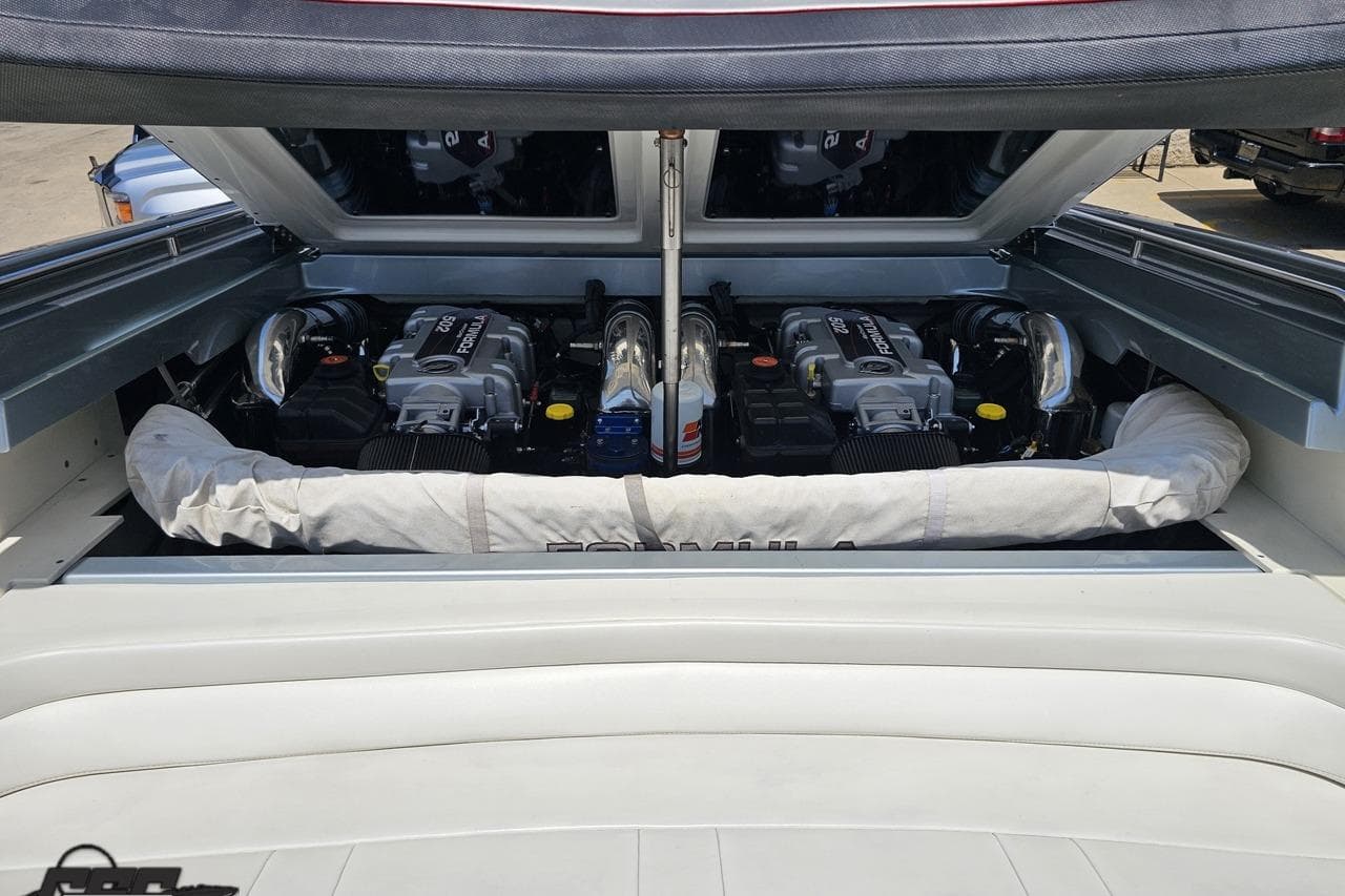 2012 Formula 353 FASTech boat engine compartment with dual high-performance engines.