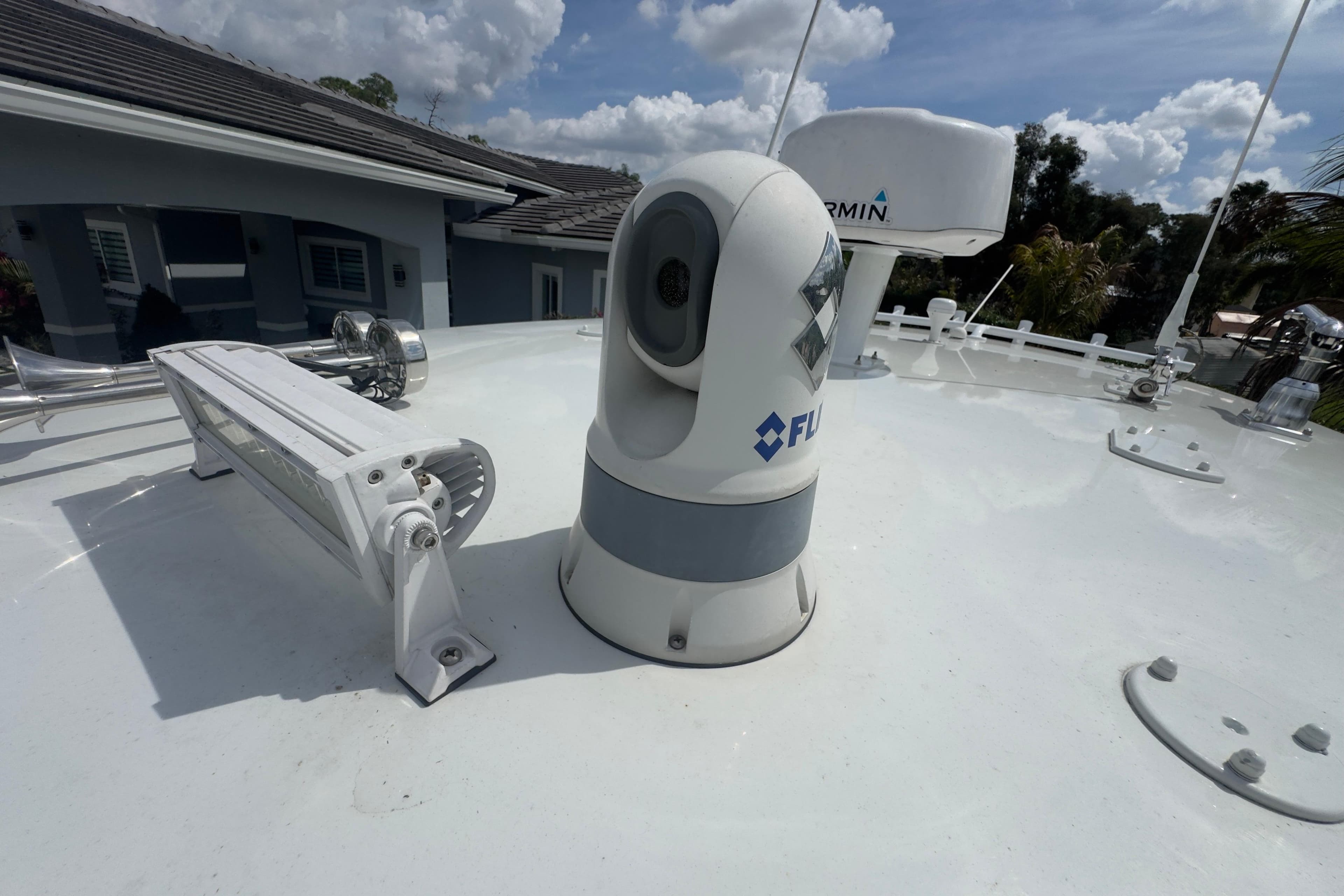FLIR camera and Garmin radar on 2007 Intrepid 370 Center Console boat deck.