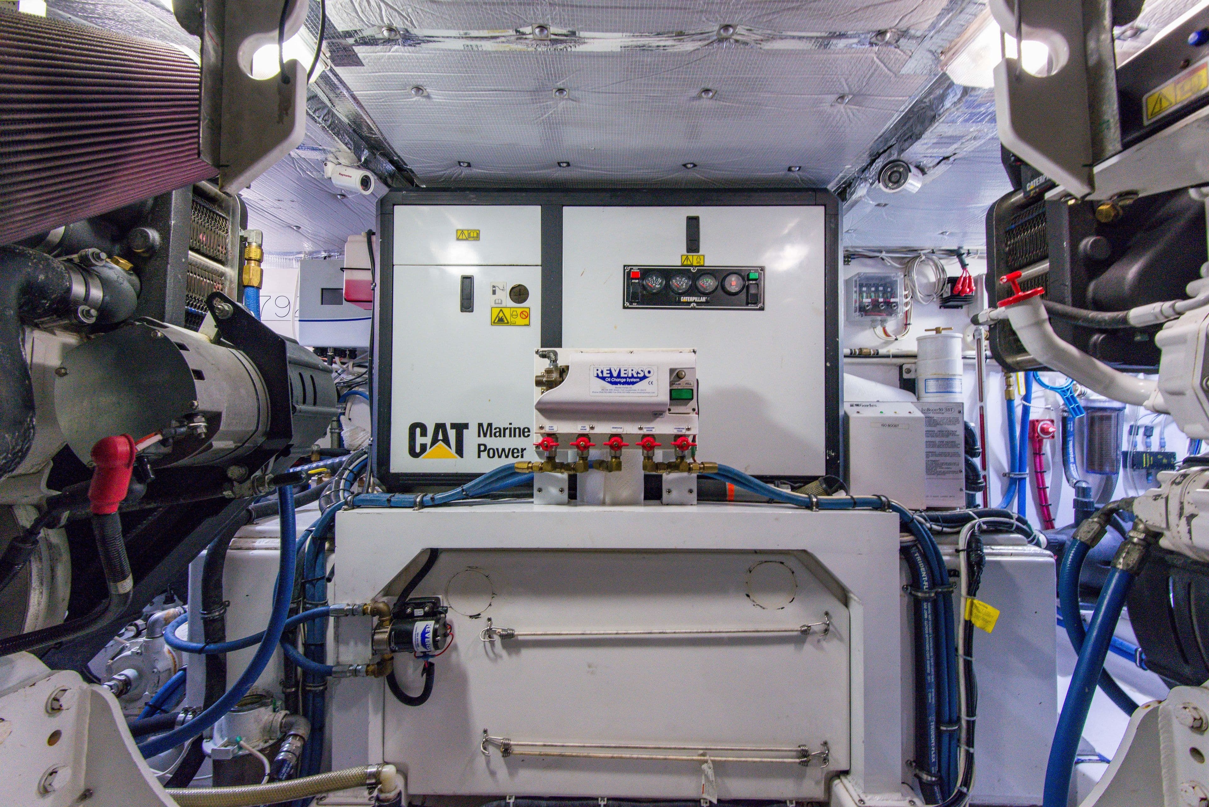 Engine room of 2012 Custom Carolina Ritchie Howell 60 Sportfish boat.