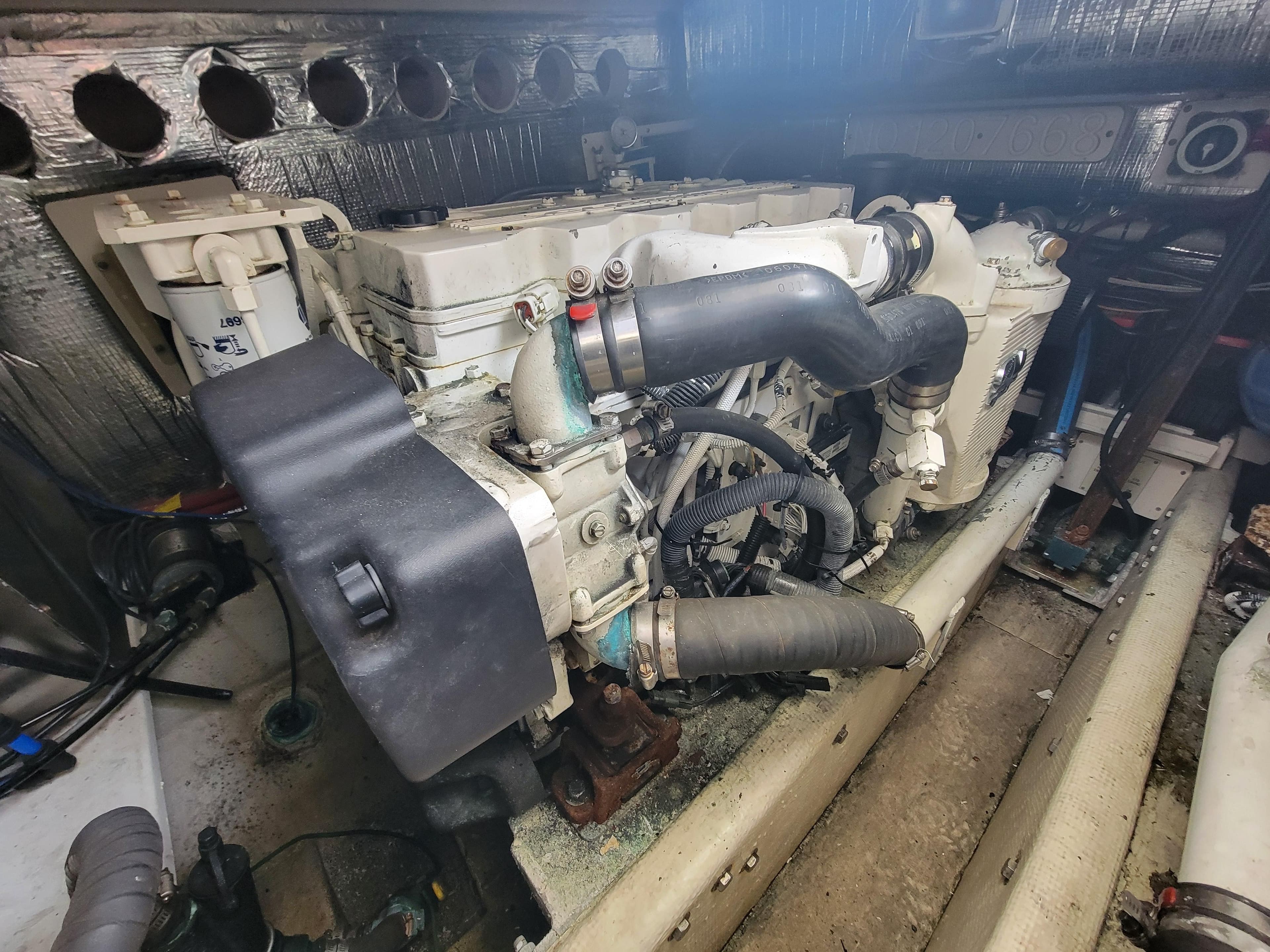 Engine compartment of a 2006 Carolina Classic 32 Express boat.
