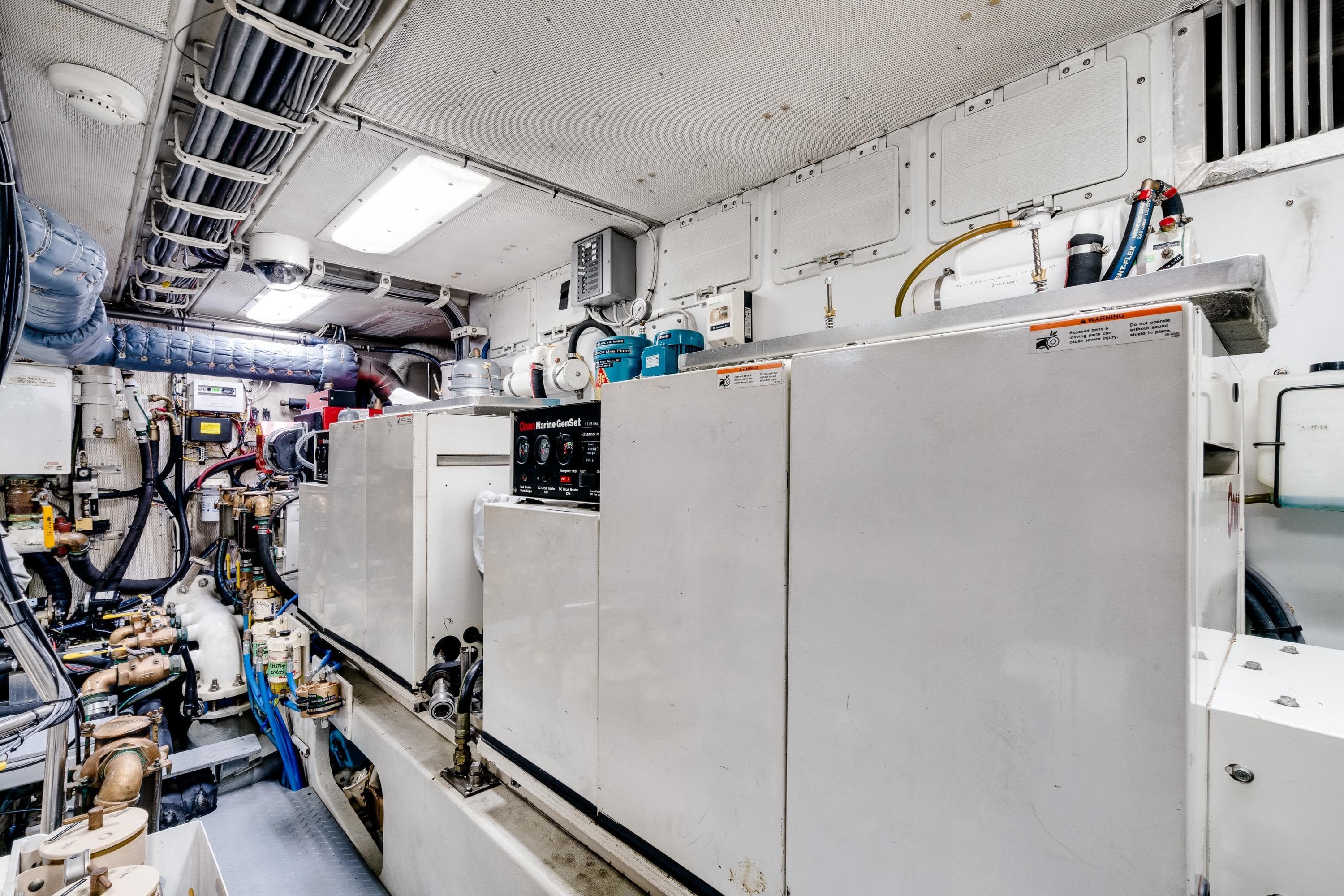Engine room of a 1998 Northern Marine Trawler, showcasing machinery and equipment.