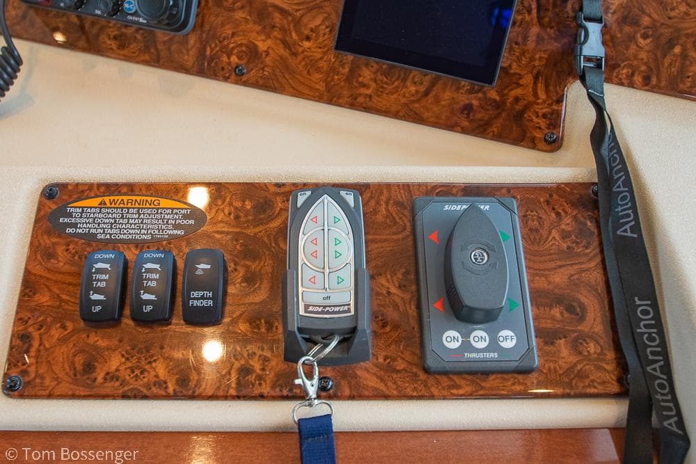 Control panel of a 2008 Meridian 580 Pilothouse with various switches and controls.