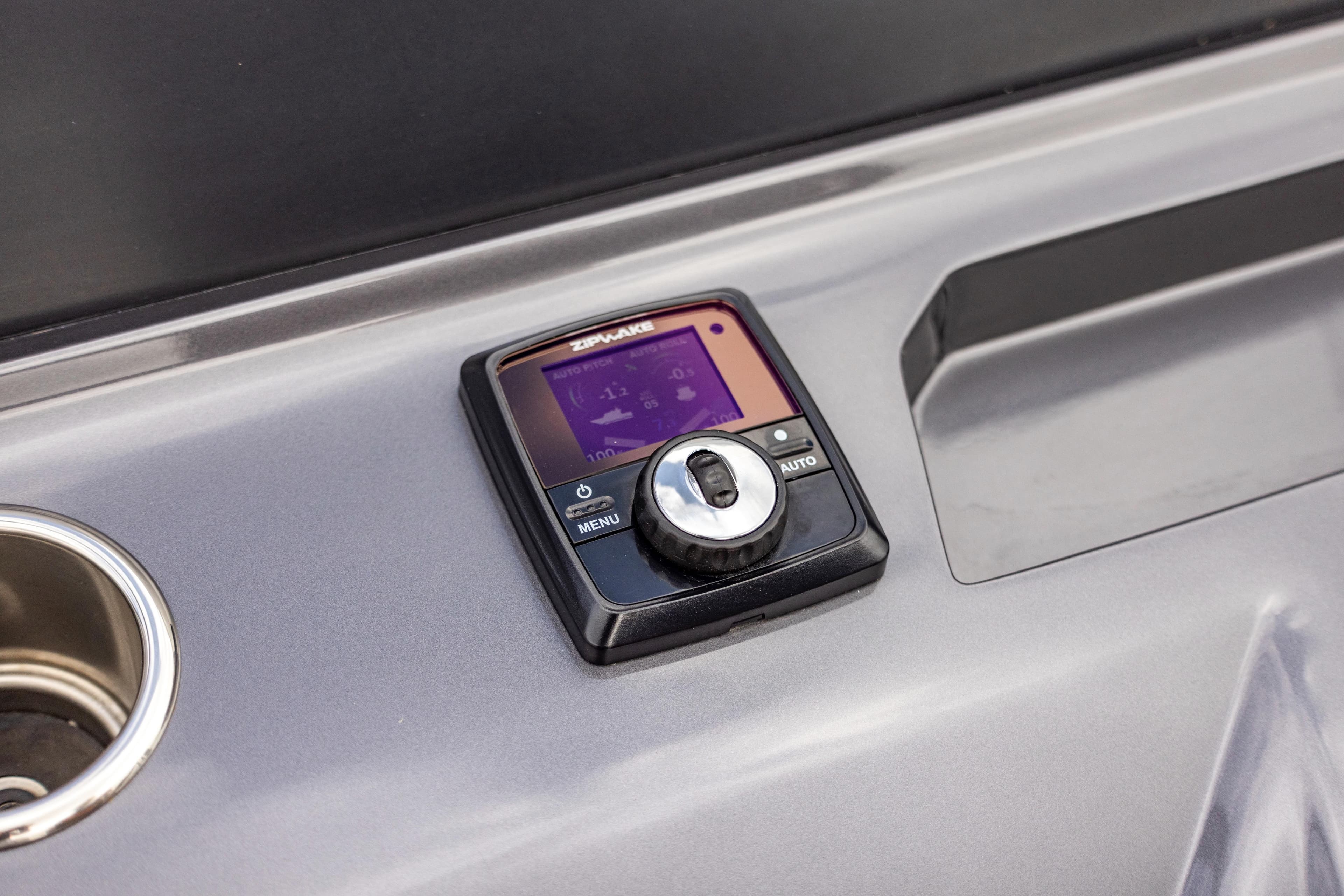 Control panel on 2022 Fiart 35 Seawalker boat dashboard.