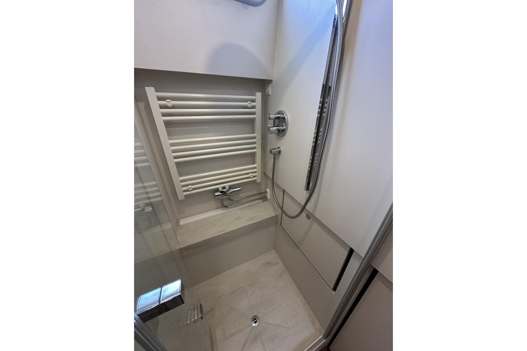Modern shower area in 2026 Linssen Grand Sturdy 550 Variotop yacht.