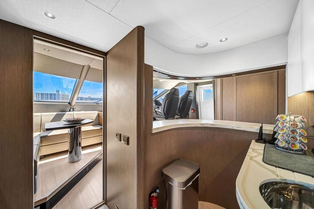 Luxurious interior of 2021 Sunseeker 86 Yacht with modern design and elegant furnishings.