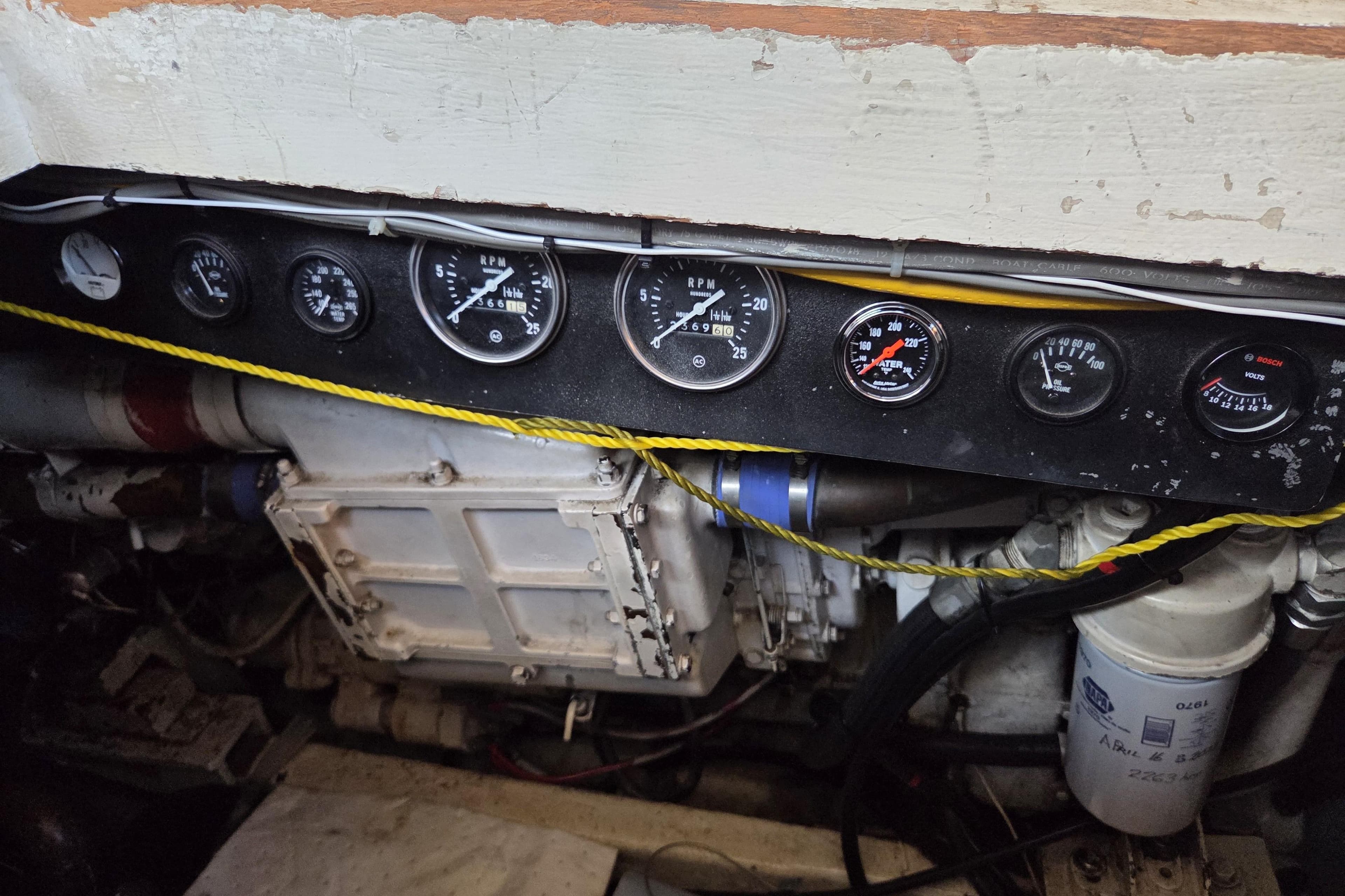 Engine gauges and components of a 1981 Uniflite MY boat.