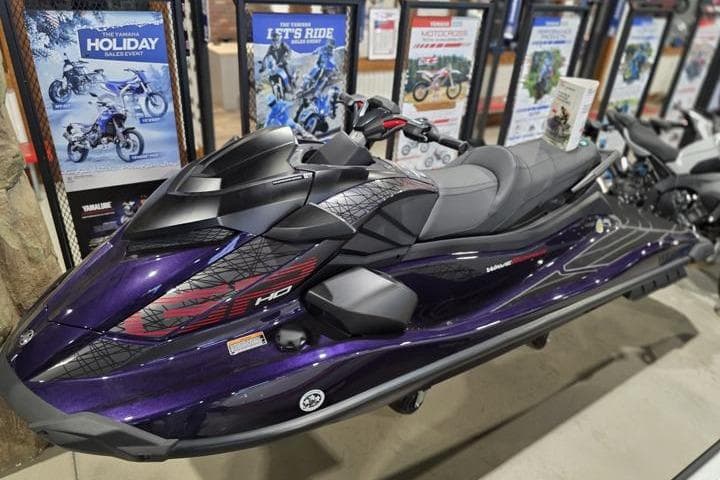 2026 Yamaha WaveRunner GP HO in showroom, sleek design with vibrant purple finish.