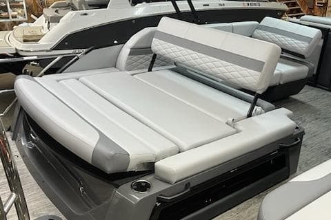 2026 MONACO 235SFL boat with luxurious gray seating and adjustable backrest.