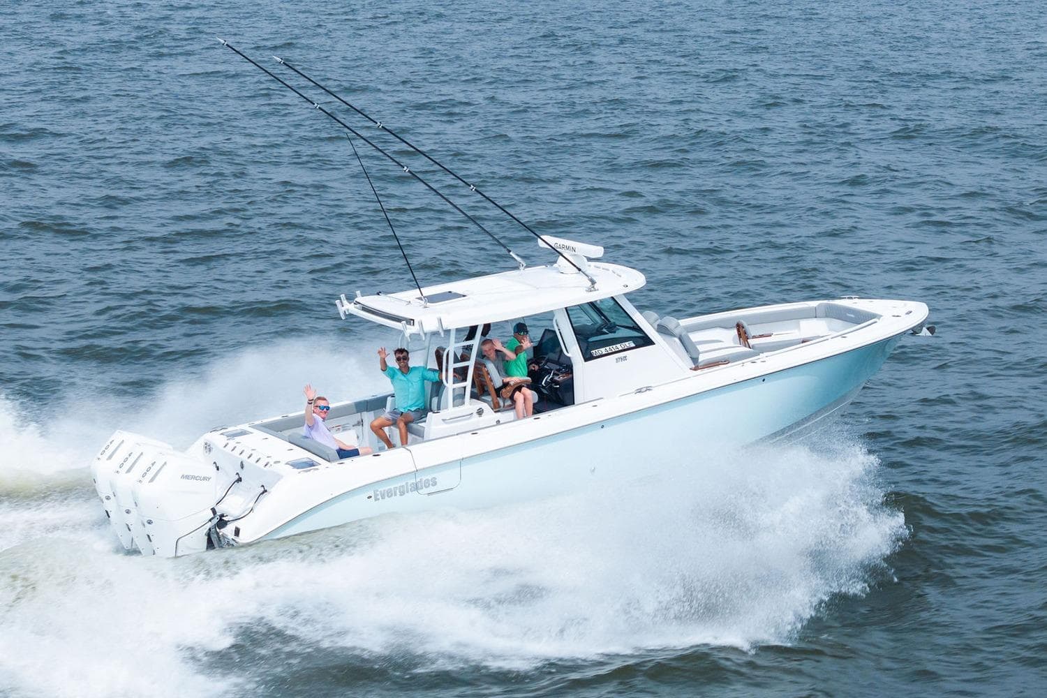 Manufacturer Provided Image: 2026 Everglades 375 Center Console boat cruising on open water with passengers.