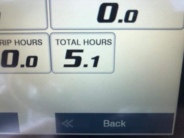 Digital display showing 5.1 total hours on a 2023 NauticStar 24 XS boat.