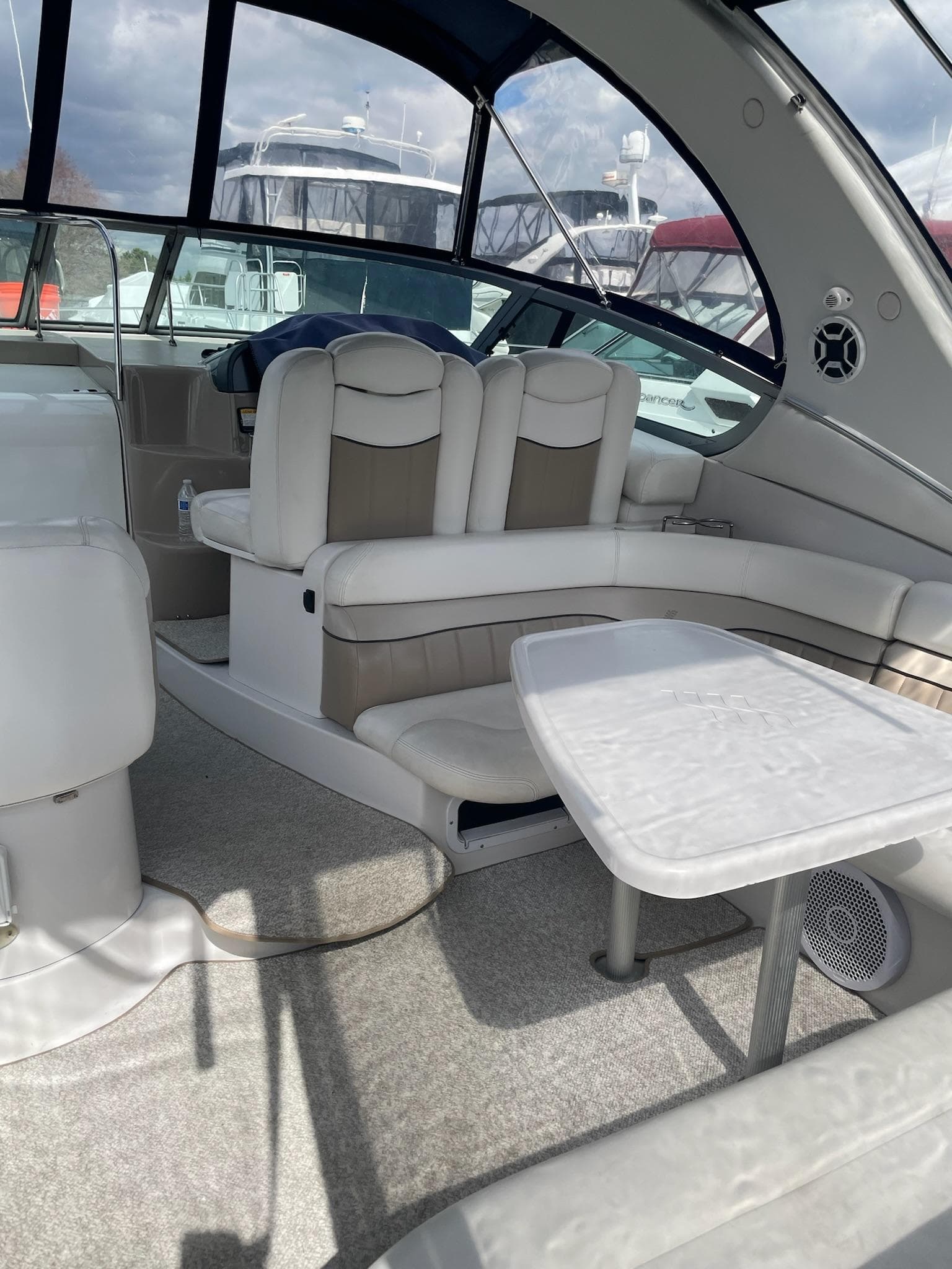 Interior of a 2005 Four Winns 348 Vista yacht with seating area.