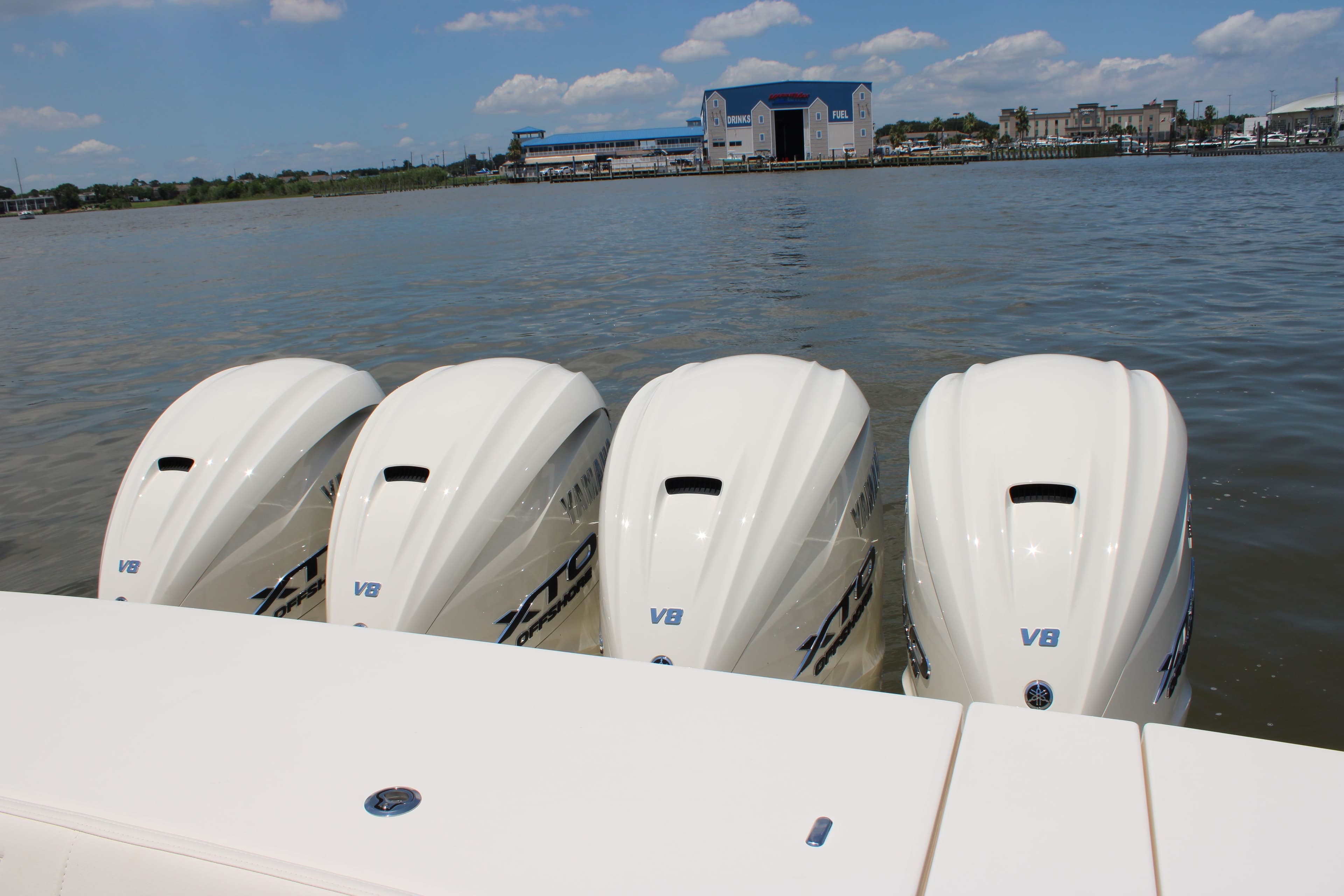 Four V8 engines on a Grady-White Freedom 415 boat, 2026 model.