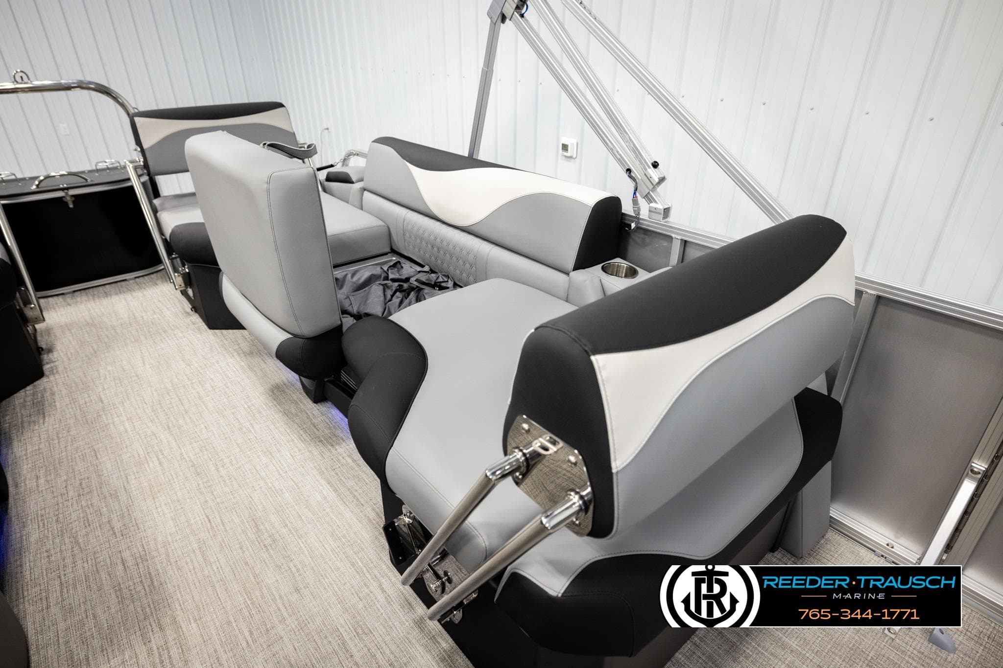 2026 Avalon LSZ QLS boat interior with modern seating and sleek design.