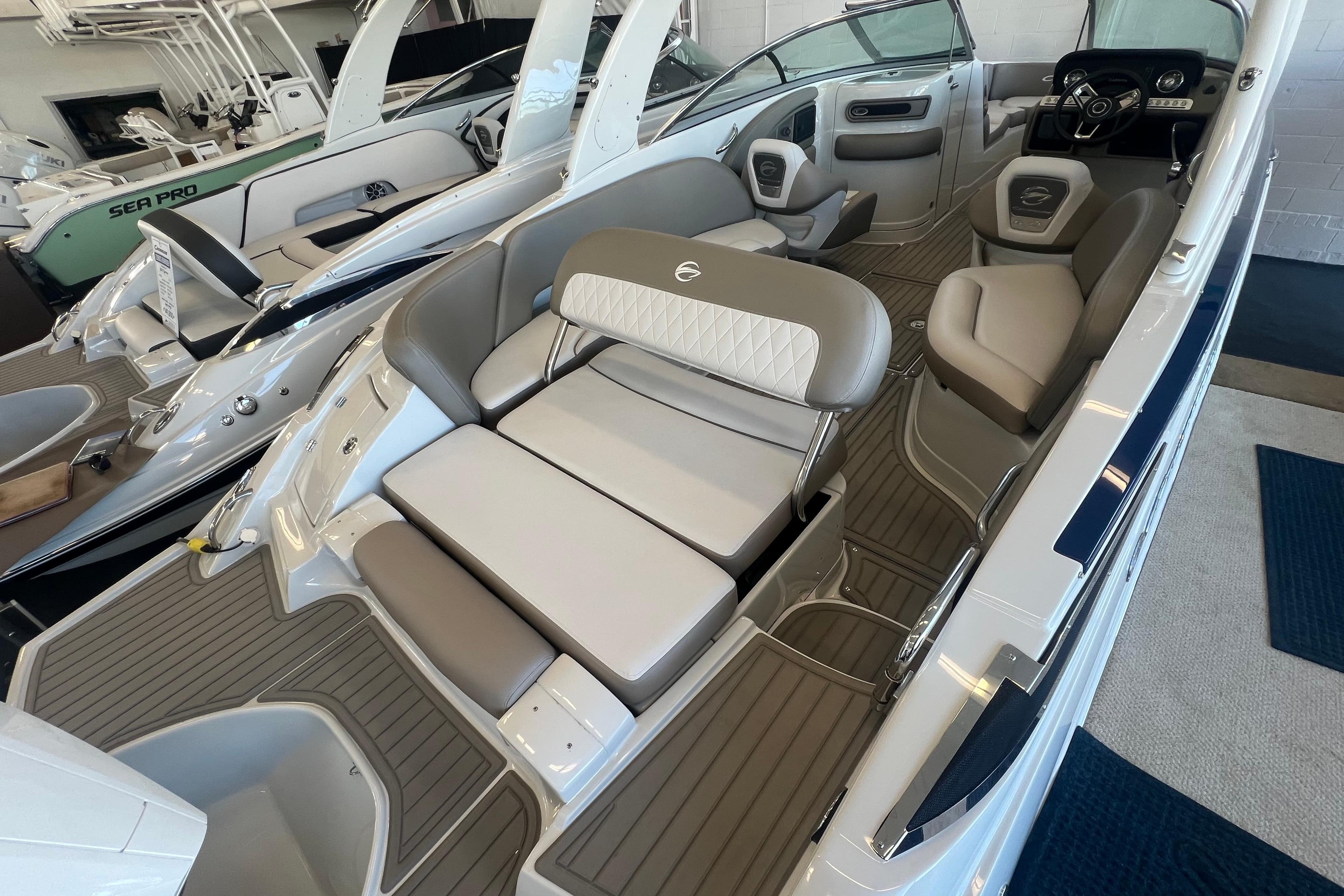 2024 Crownline Eclipse E280 XS boat interior with luxurious seating and modern design.