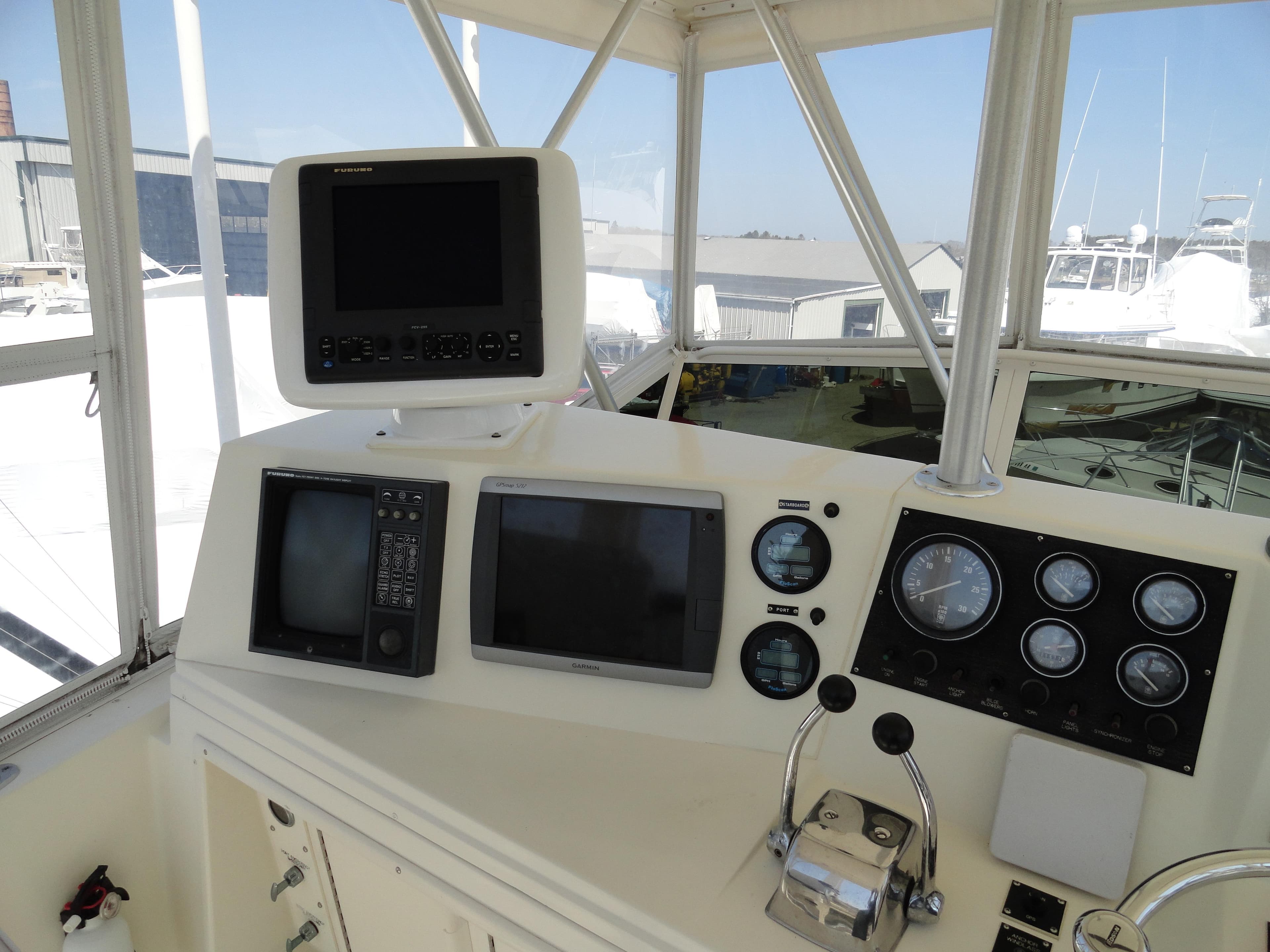 1989 Viking 41 Sportfish Convertible helm with navigation instruments.