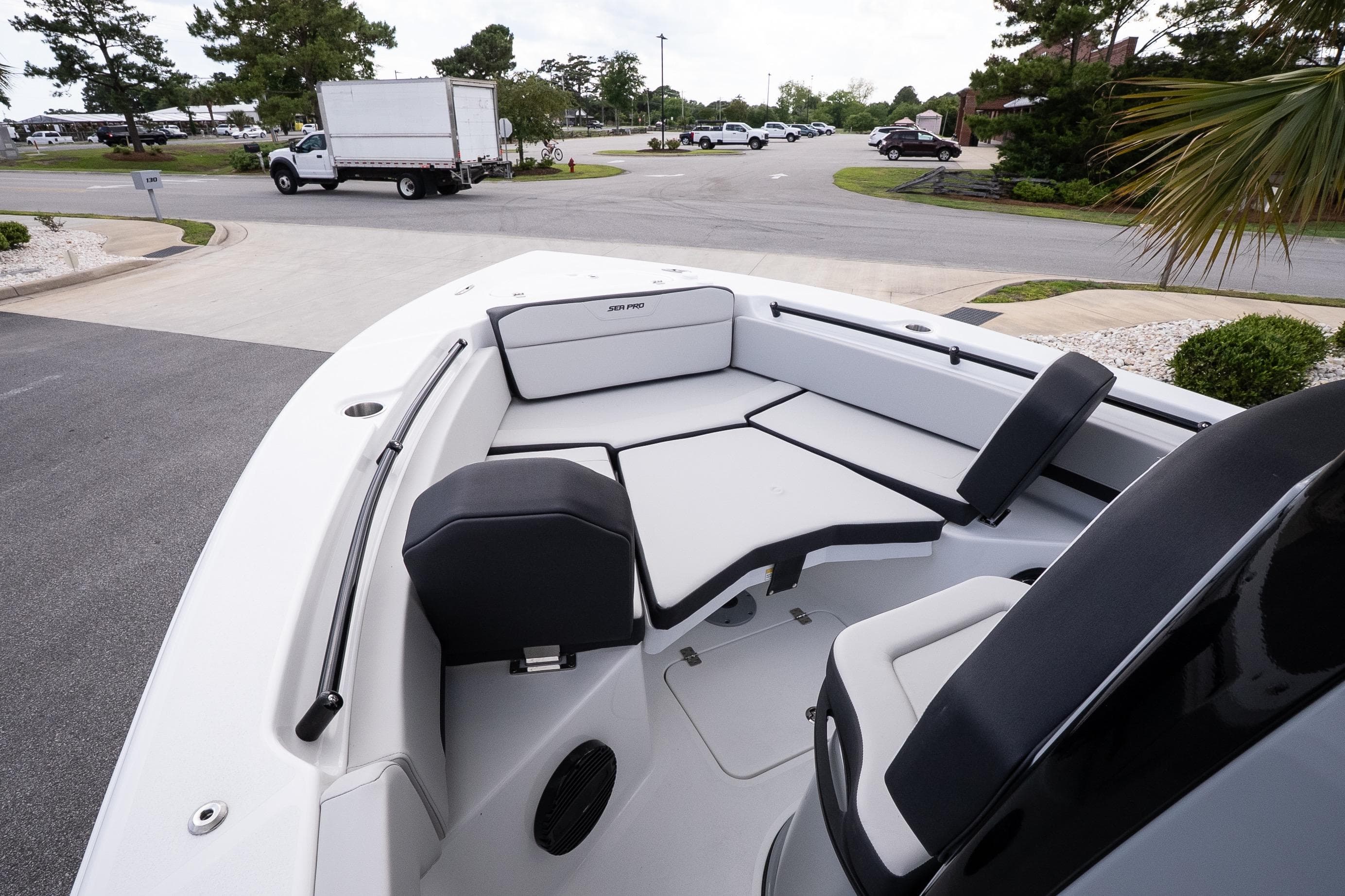 2026 Sea Pro 245FLXR Sandbar boat interior with sleek seating and modern design.