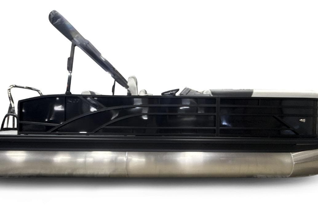 2026 Bennington 22 S1 Swingback pontoon boat, sleek black design, side view.