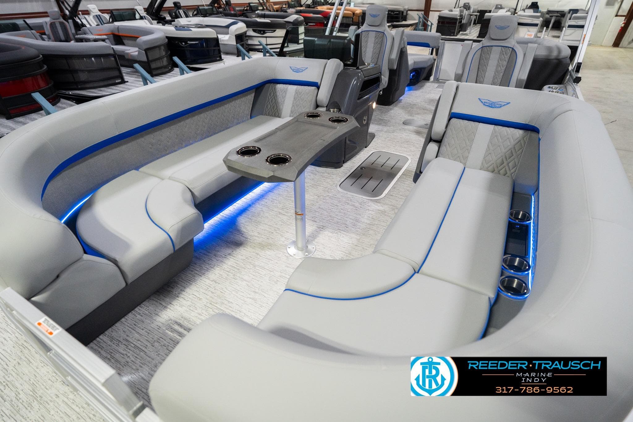 2026 Bennington 24 MOFB pontoon boat interior with luxurious seating and modern design.