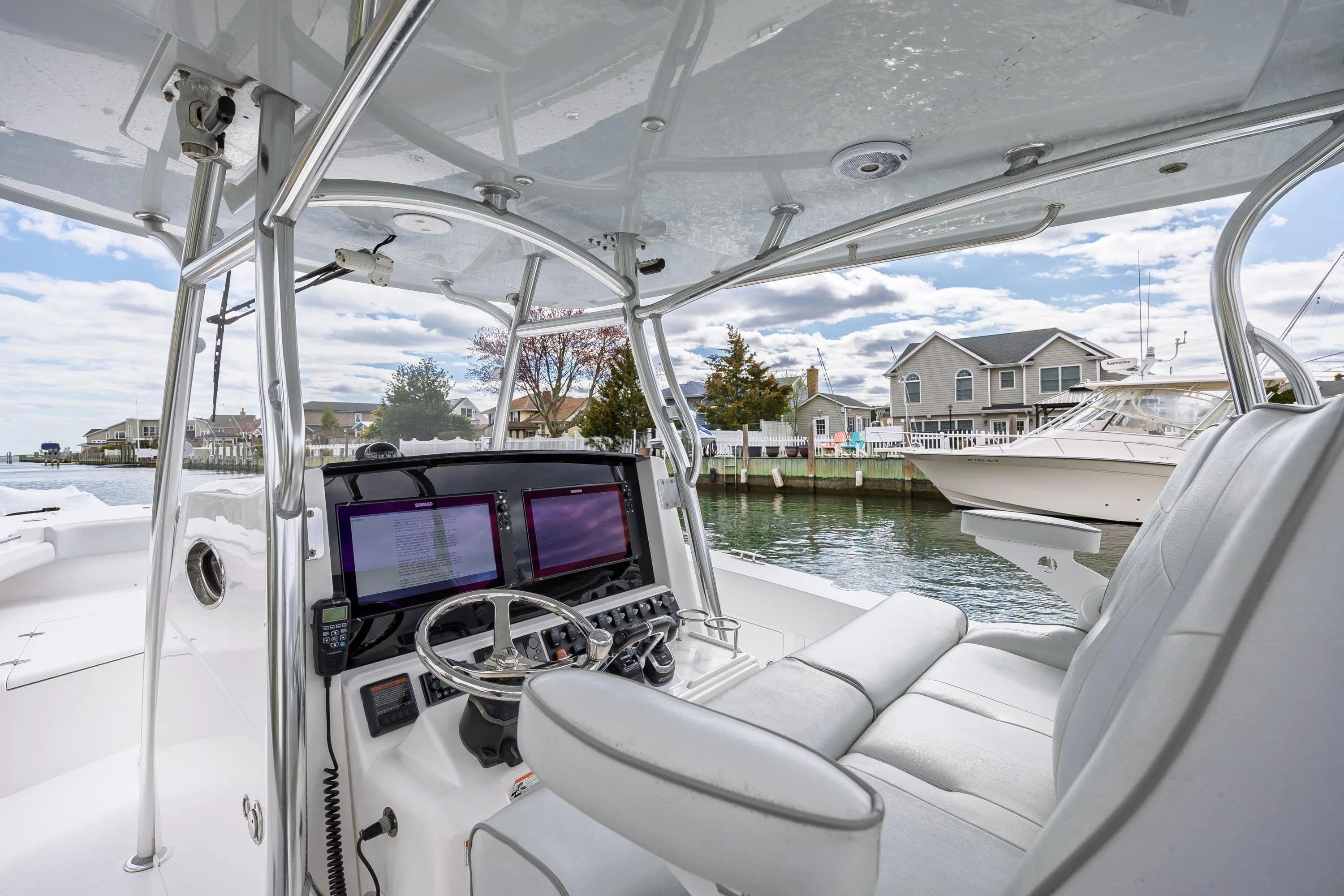 Interior view of a 2018 Southport 29 FE boat in harbor.