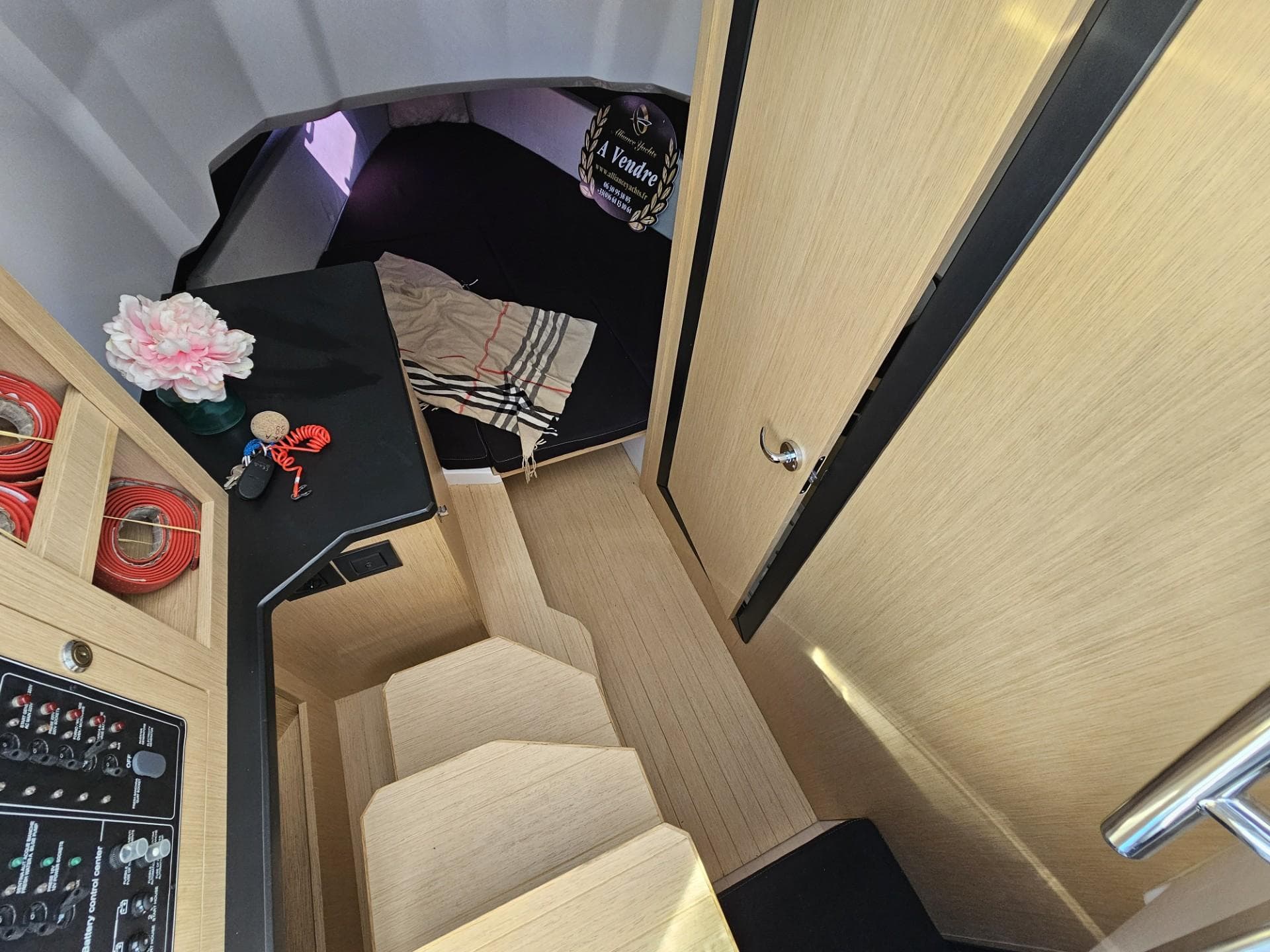 Interior of 2019 Ranieri CAYMAN 38.0 EXECUTIVE with wood paneling.