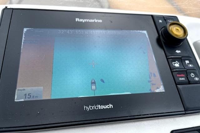 Raymarine navigation display on 2016 Castoldi jet tender, showing depth and location.