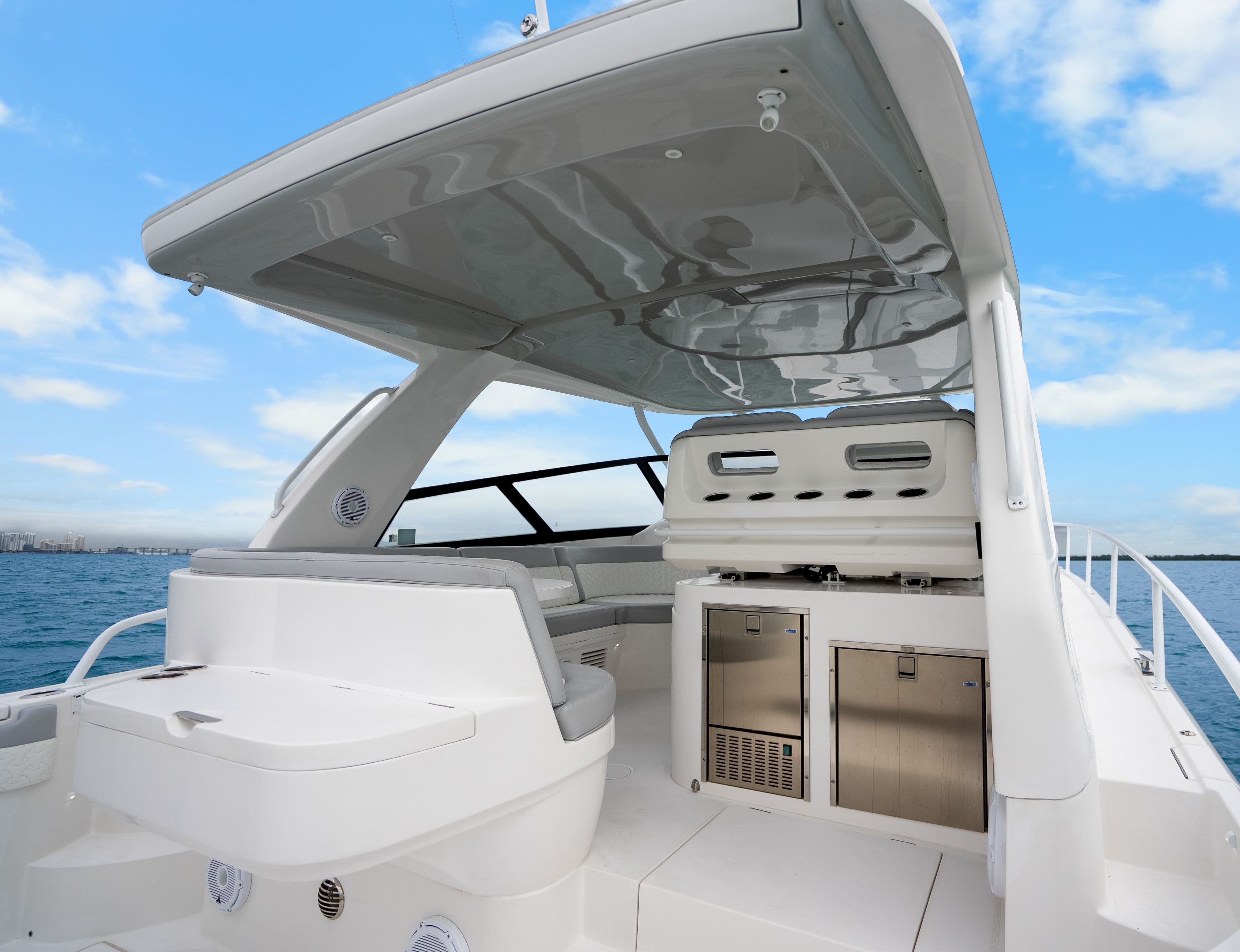 Intrepid 477 Evolution 2024 yacht with sleek deck design.