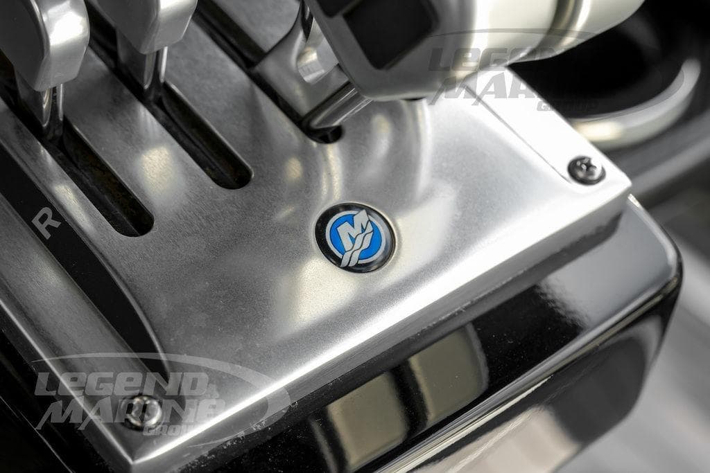 Close-up of 2023 Nor-Tech 390 Sport Center Console throttle controls.