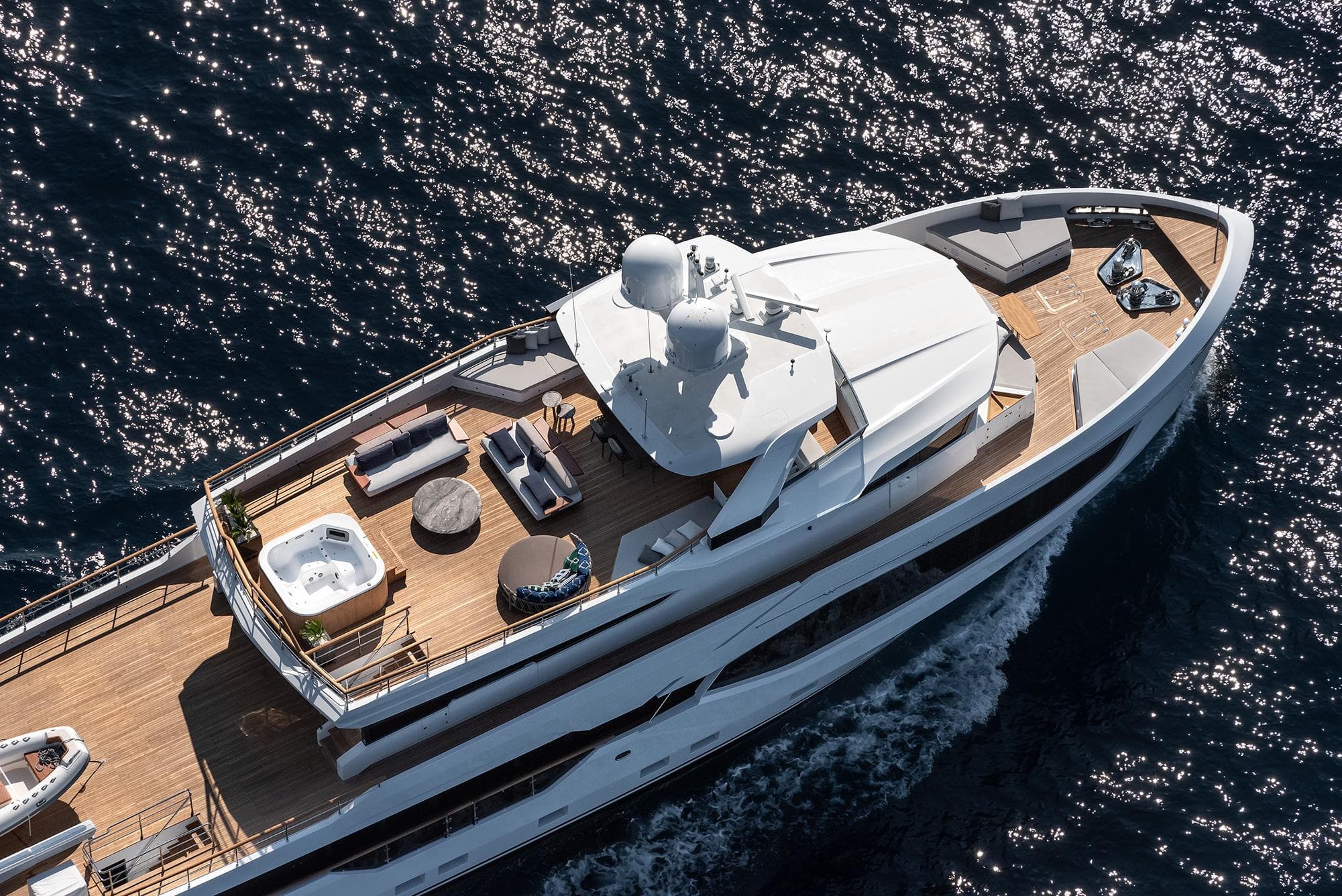 Aerial view of 2025 Numarine 37XP luxury yacht cruising on the ocean.
