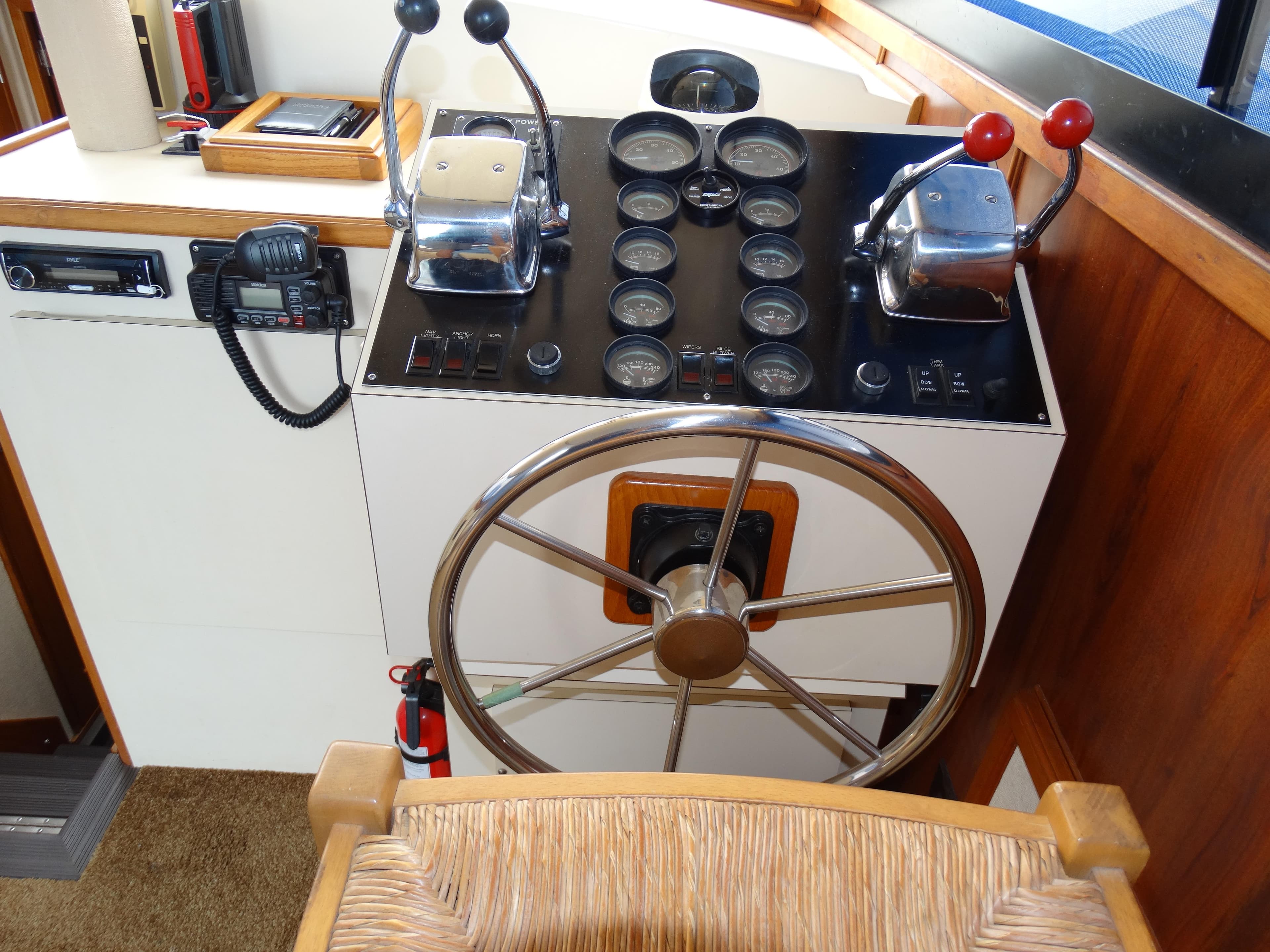 Helm of a 1991 Egg Harbor 33 Sedan boat.