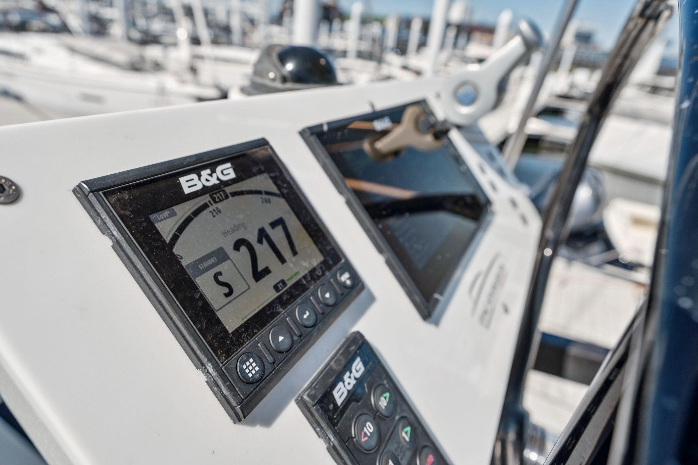 Close-up of 2019 Itacatamarans 14.99 navigation system with B&G display.